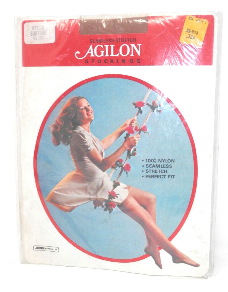 Vintage KMart Agilon Thigh High Stockings – 1 Pair Suntone Petite 8/9 Nylon Hose