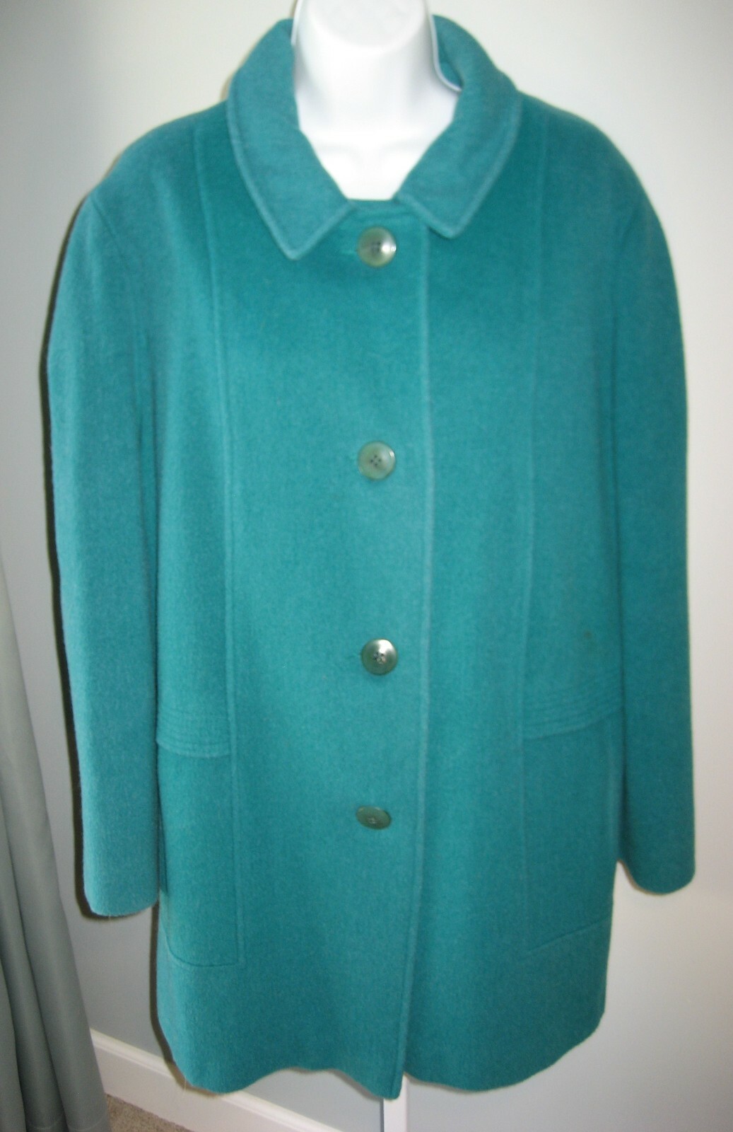 Vintage Wellington Fashions Coat Wool Green USA Sz12? Med? Bust~42″ Nice St.Pats