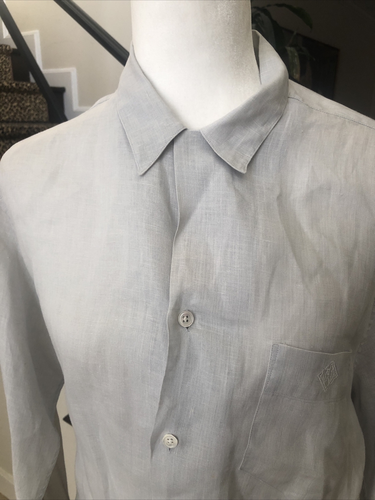 Ralph Lauren Blue Label 80s dove grey linen man tailored blouse monogram 12