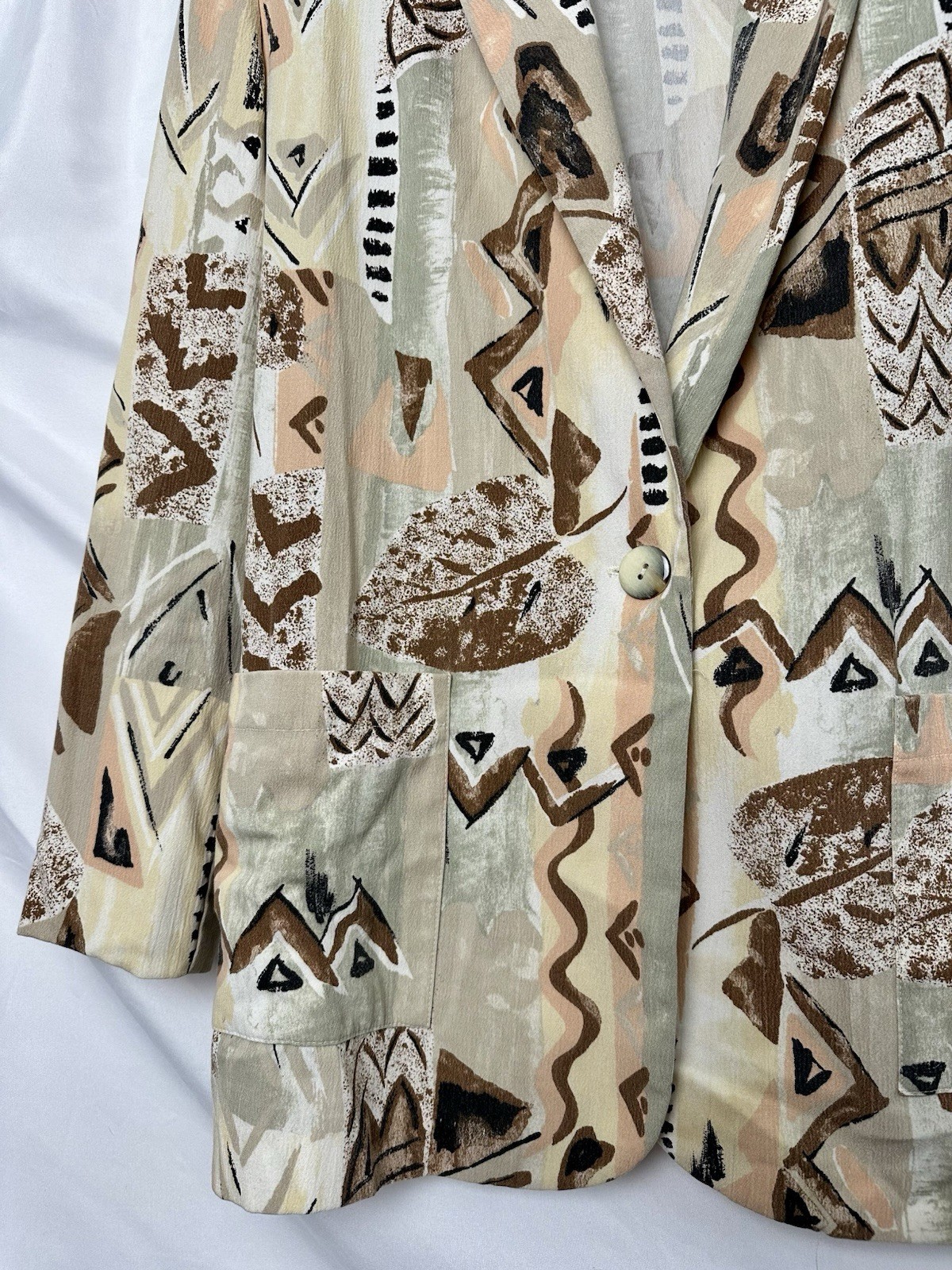 Vintage Geometric Botanical All Over Print Blazer Pastel Earthtone Valerie Sz L