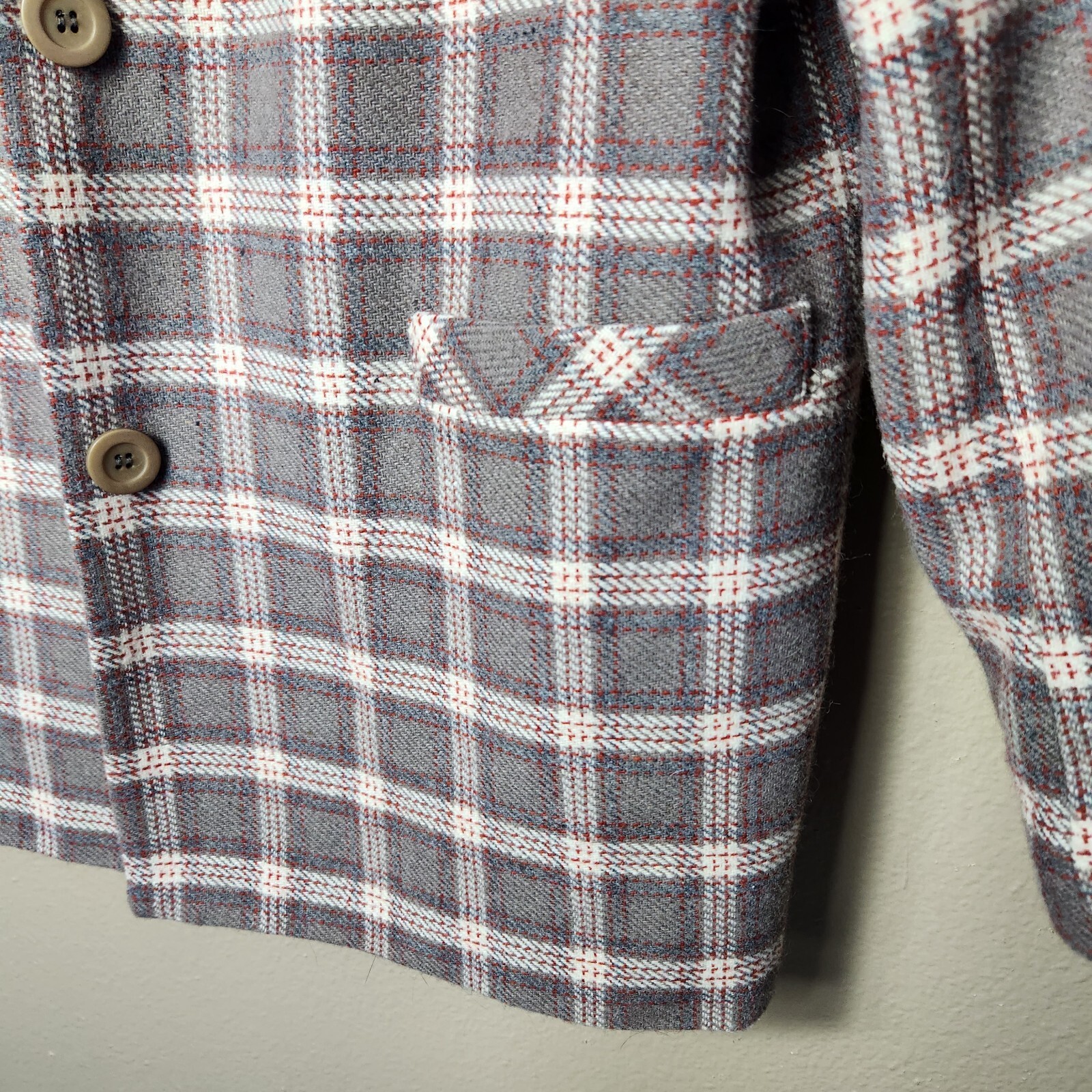 Vintage Lana Lee Womens Taupe Plaid Wool Blend 2 Button Blazer-Size 14