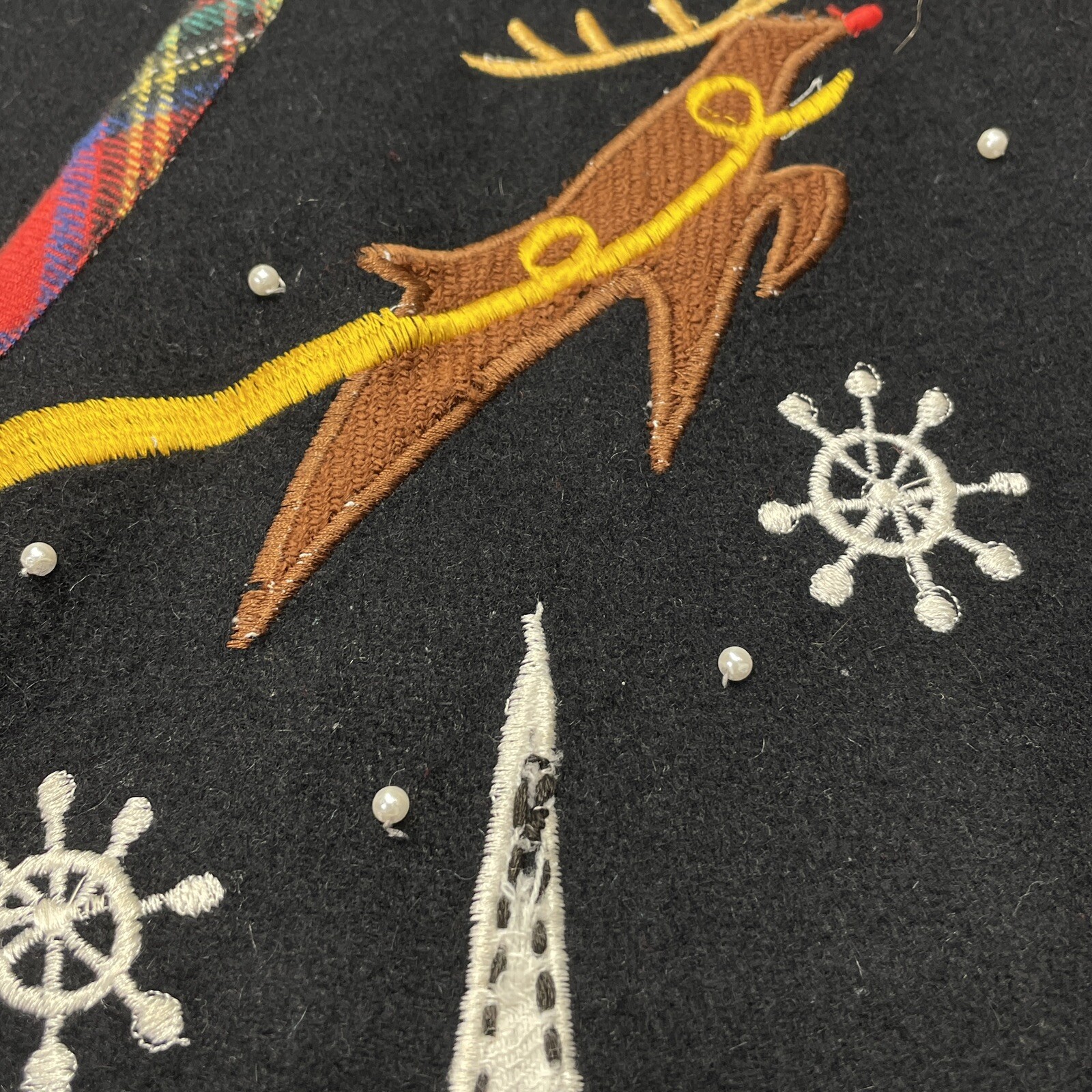 Vtg Ashley Hill Christmas Vest Ugly Sweater Wool Embellished Santa Reindeer