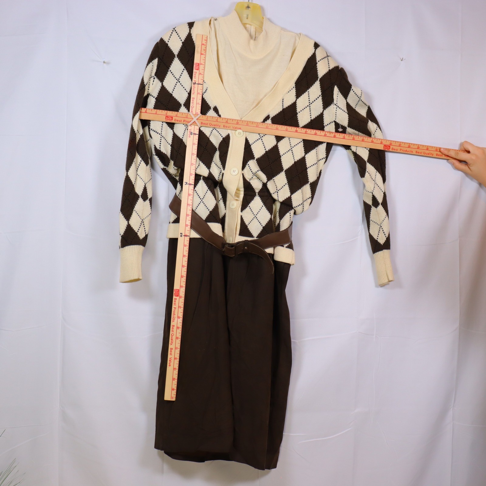 Ciao Ltd. Argyle Skirt Set 10 Brown Womens Vintage Preppy Academic