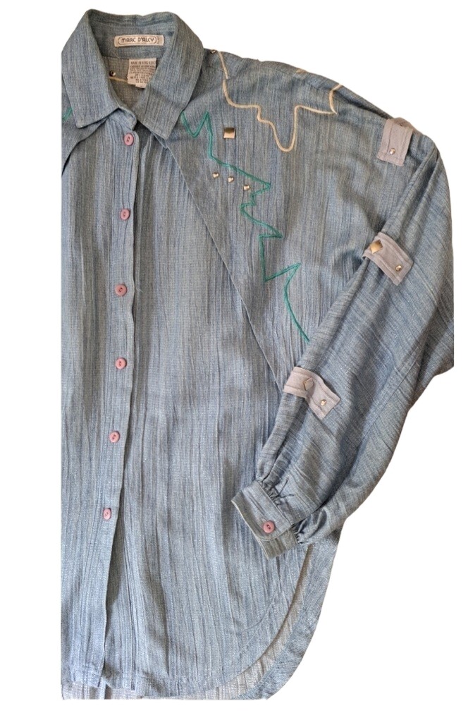 Vtg 80s Marc D’Alcy Western Shirt Sz 6 Studded Embroidered Dolman Sleeve