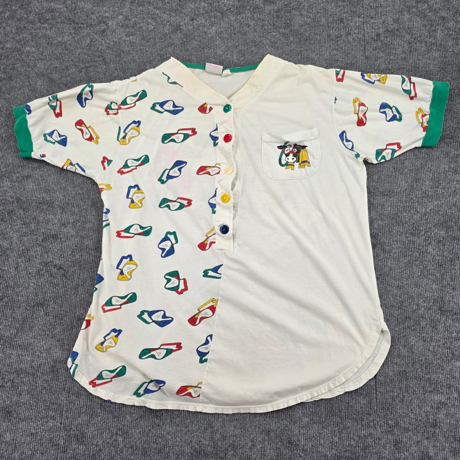 Vintage Nap Snorkeling Cow Nightshirt White Graphic Sleep Shirt Short Sleeve L