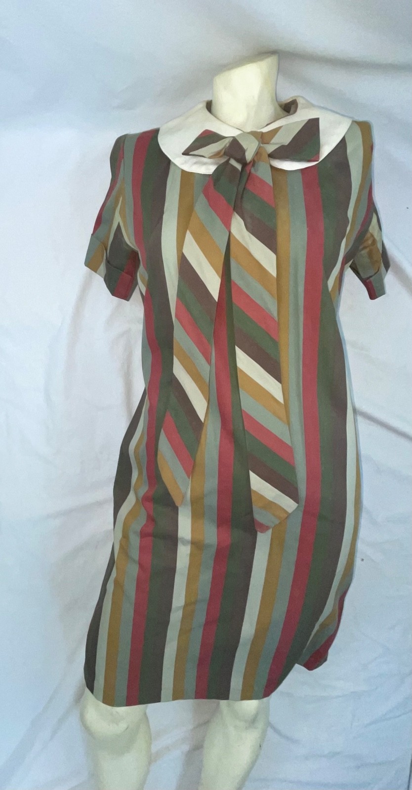 VTG 60S 70S WOMENS S BOLD STRIPE BABY DOLL RETRO MOD DISCO DRESS