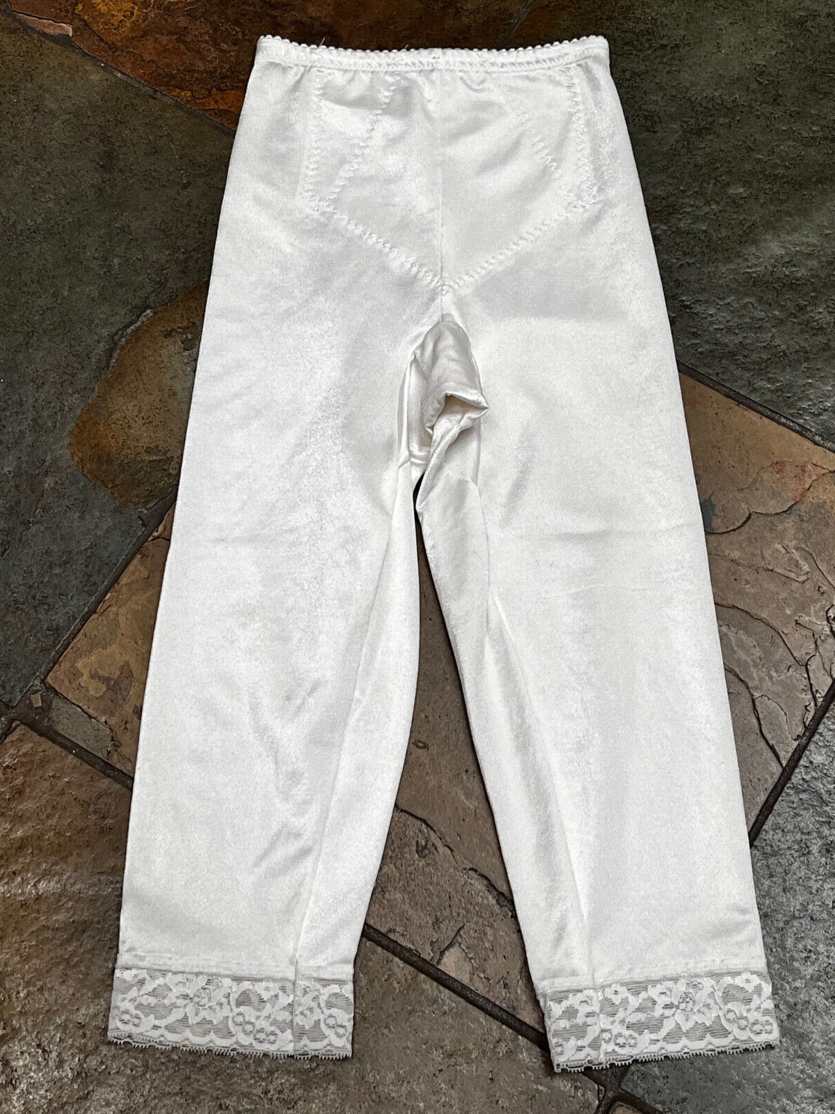 924 TARA Large White Satin Shaping Lace Hem Tummy Panel Pettipants #100