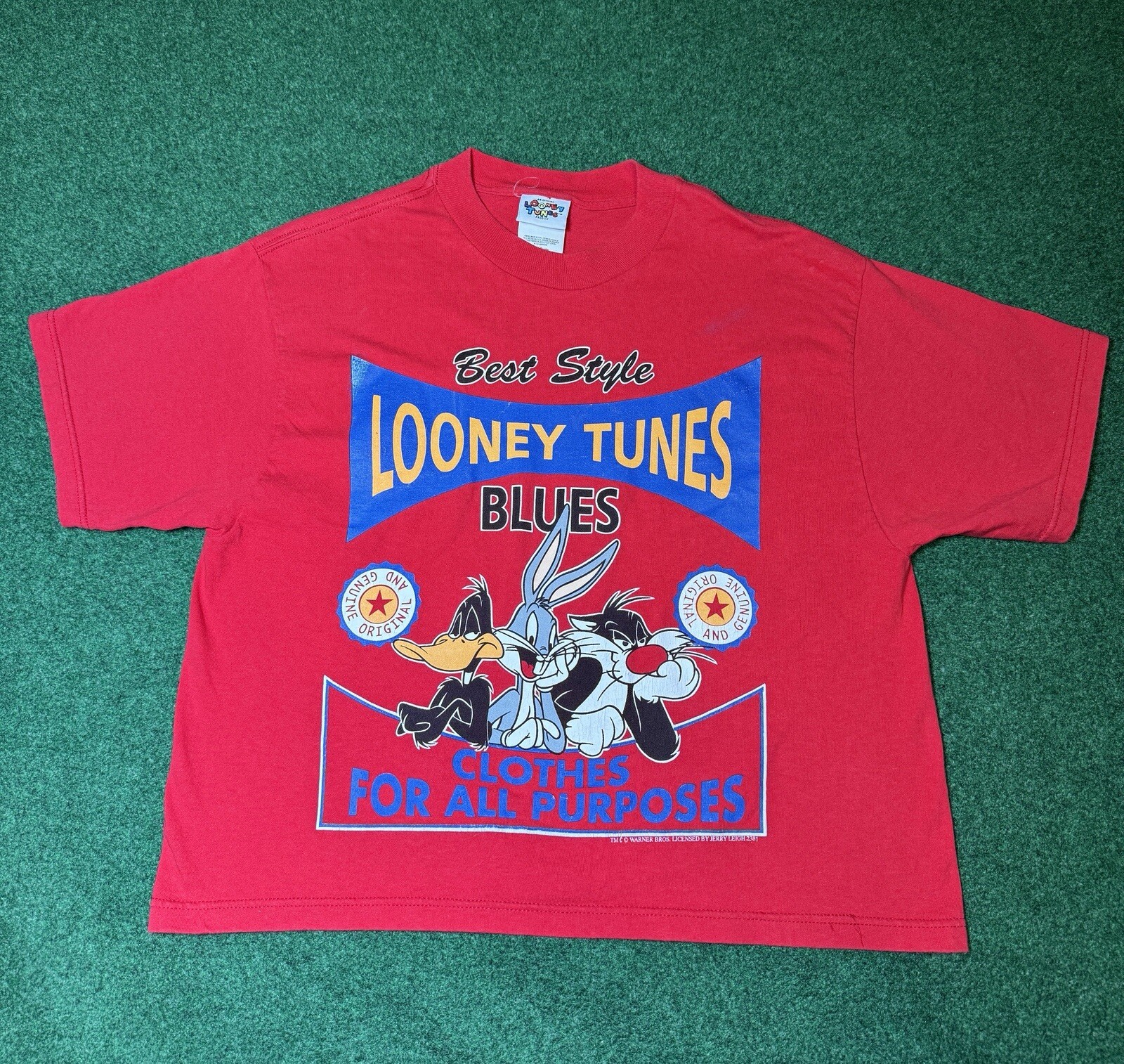 Vintage 90s Looney Tunes Womens Medium Crop Top Daffy Bugs Boxy T Shirt