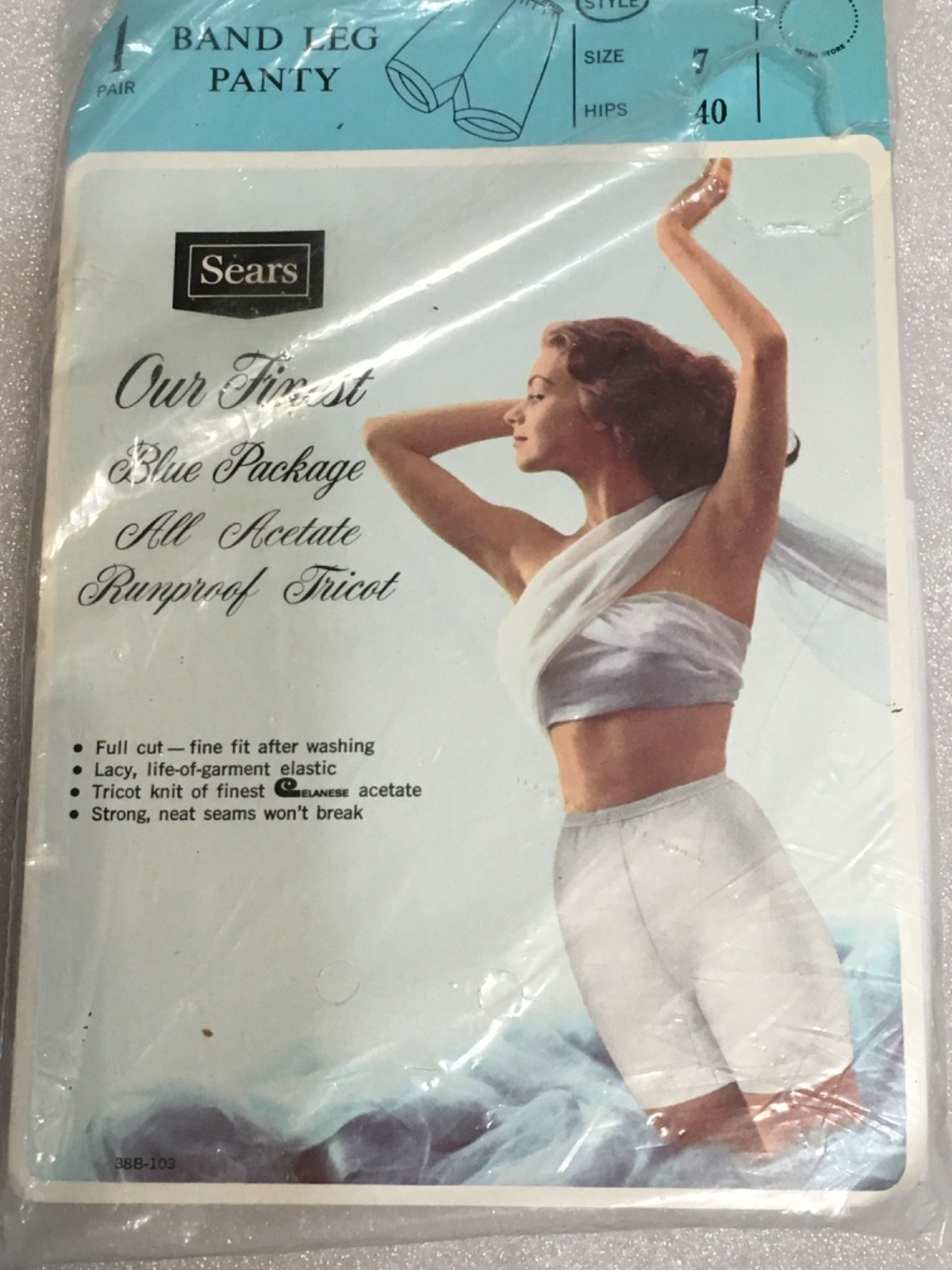 VTG NOS SEARS Band Leg Panty Acetate Runproof Tricot Women’s Size 7 Hips 39-40