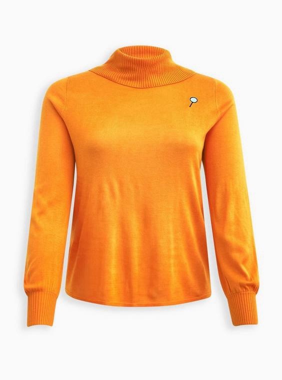 Scooby Doo Velma Turtleneck Pullover Sweater. Acrylic knit fabric. 100% acrylic.