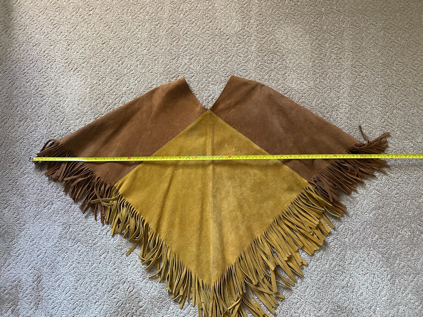 Vintage 1970s Suede Leather Poncho Womens Fringed King of the Ponchos