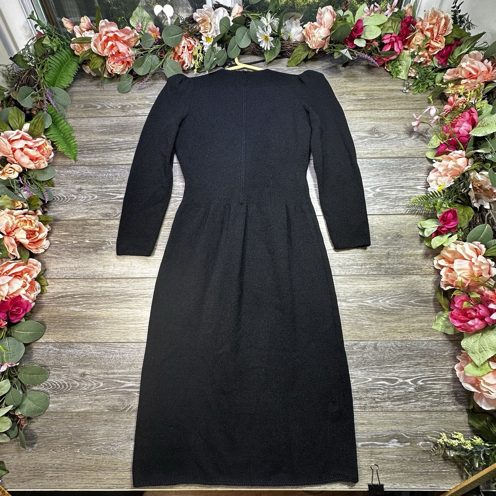 1980S PAT SANDLER FLORAL EMBROIDERED KNIT DRESS Vintage Black 4 Womens Sequin