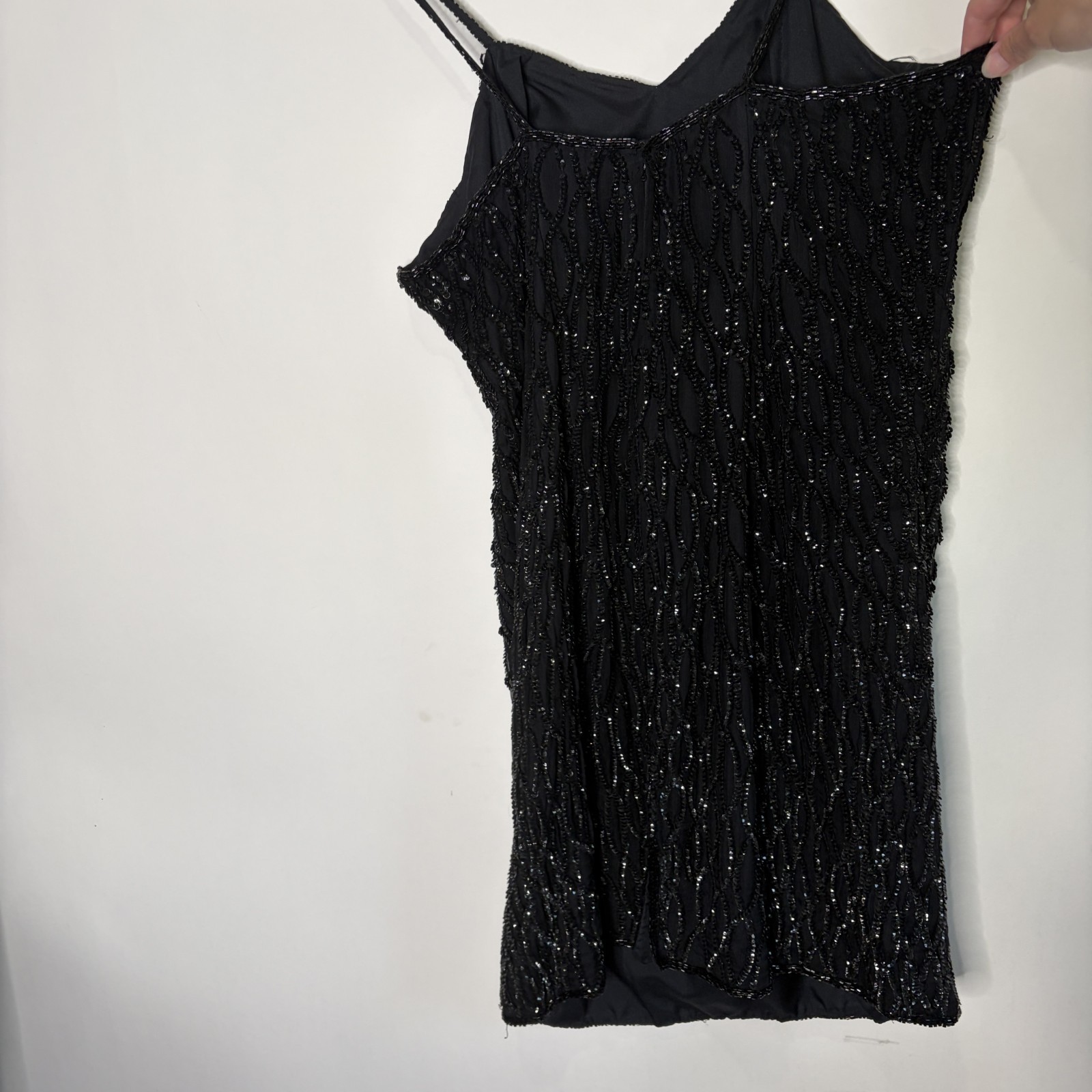 Vintage Mark & John By Gopal Sequin Mini Cocktail Dress Silk Black Glam XL / L
