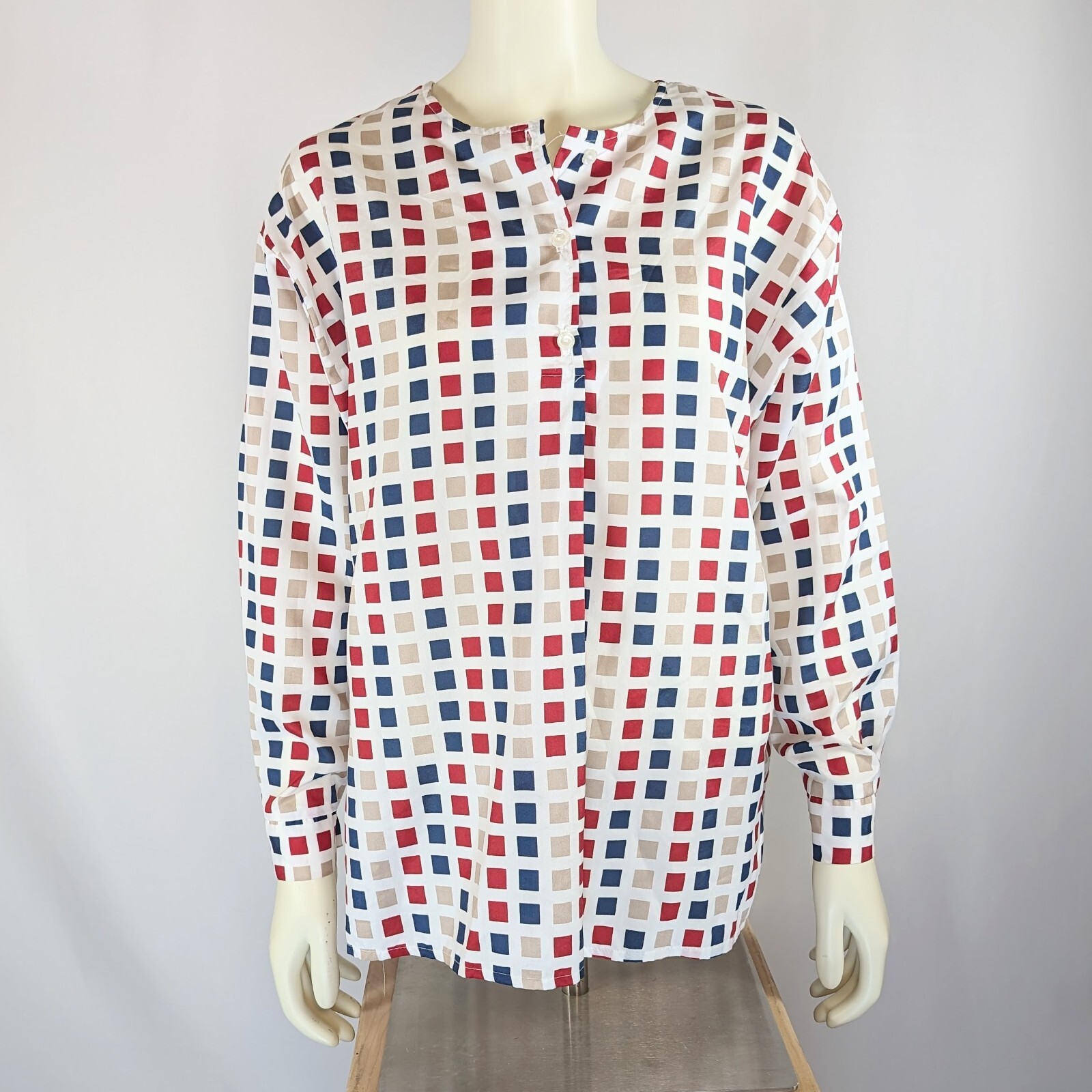 Cos Cob blouse ladies 60s 70s Secretary Prim High Mod Retro square pattern
