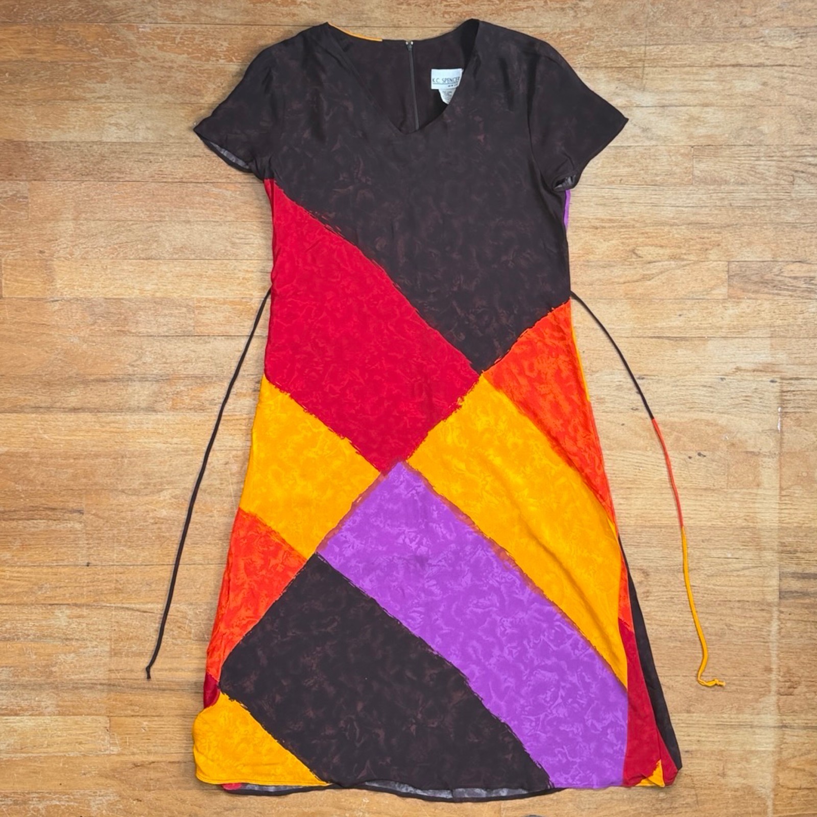 Vintage 90s KC Spencer Color Block Midi Dress Size Medium 10 Abstract Geometric