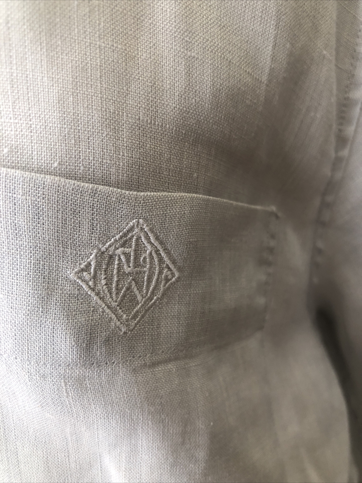 Ralph Lauren Blue Label 80s dove grey linen man tailored blouse monogram 12