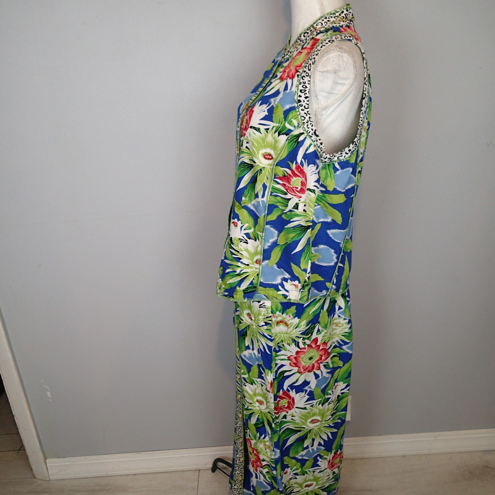 FAITH by Celia Forrester Set S Top Skirt Tropical Floral Shirt hawaian blue