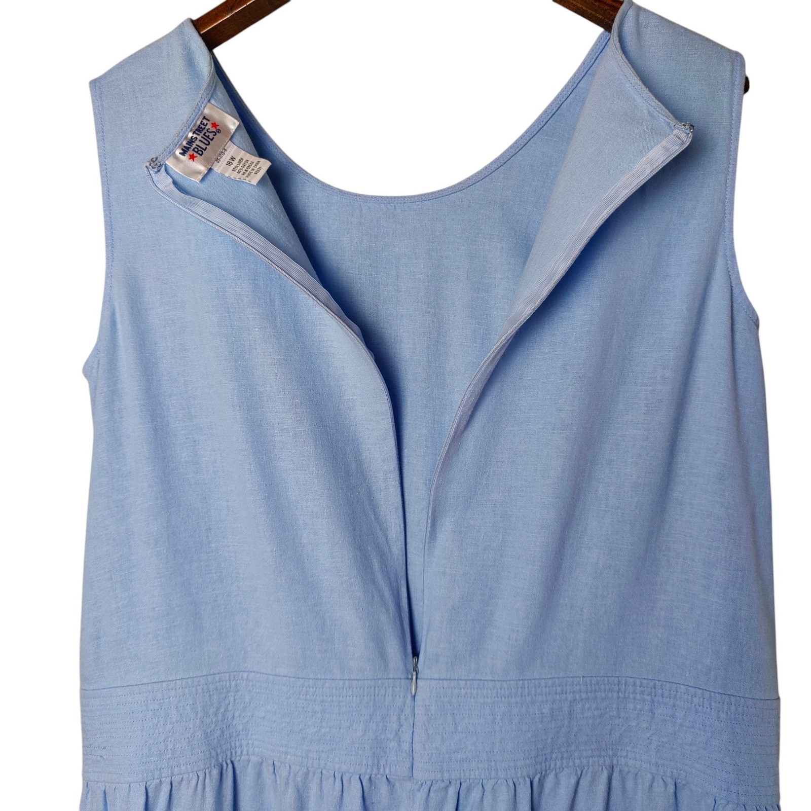 Mainstreet Blues Vintage 90s Drop Waist Midi Dress Linen Blend Baby Blue 16W