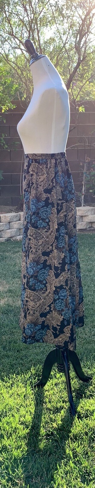 Skirt Vintage Laura Scott Maxi Skirt Plus Size:16Wide Brown Blue Print 1960’s
