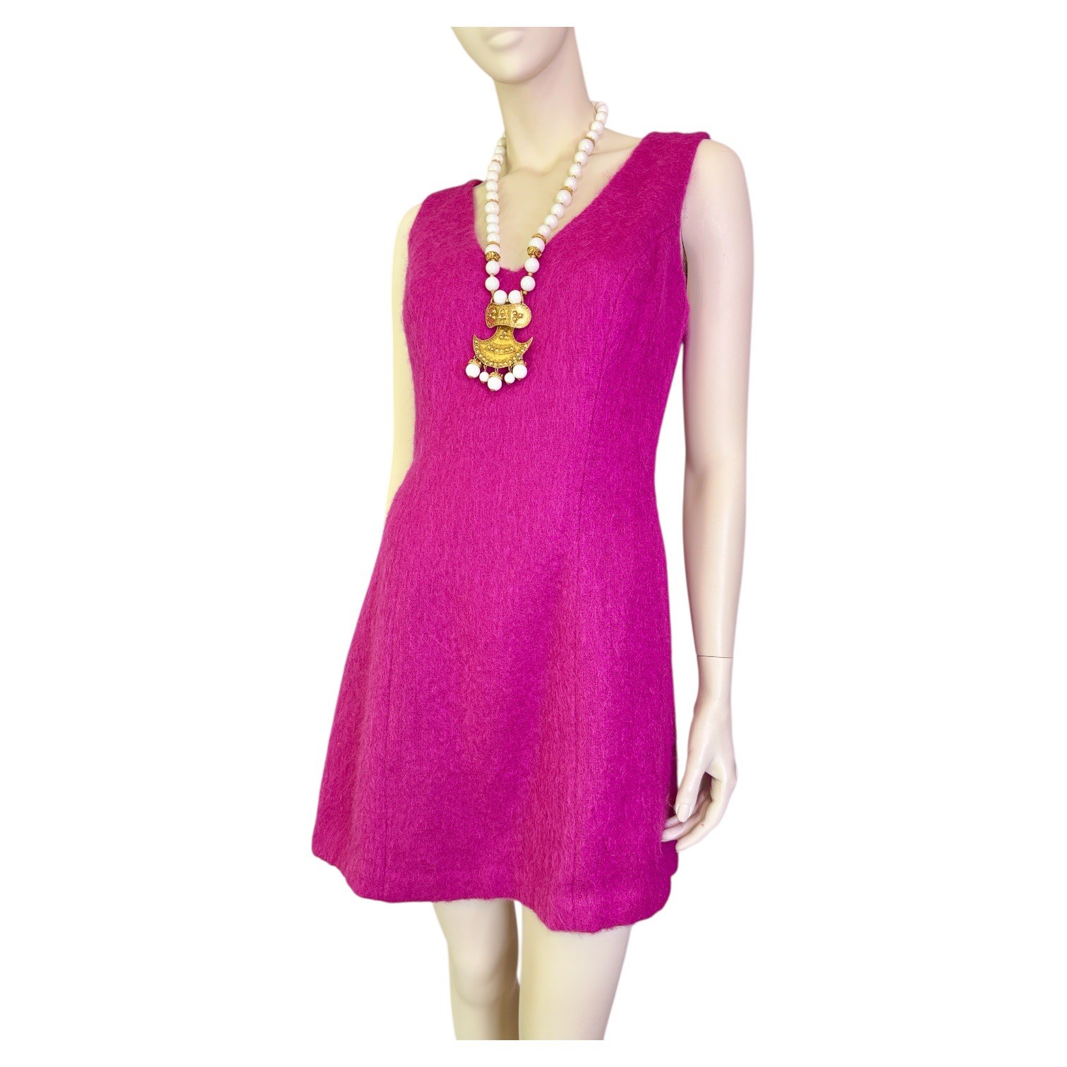 Fuchsia, Hot Pink Mohair Sleeveless Mini Dress M