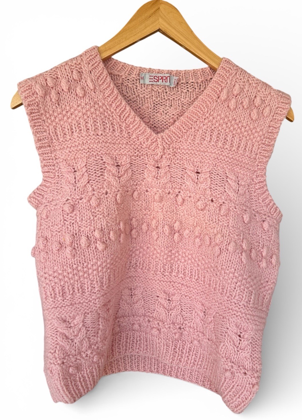 Esprit 90s Y2K Pink Sweater Chunky Knit 100% Wool Vest Made In Hong Kong Medium