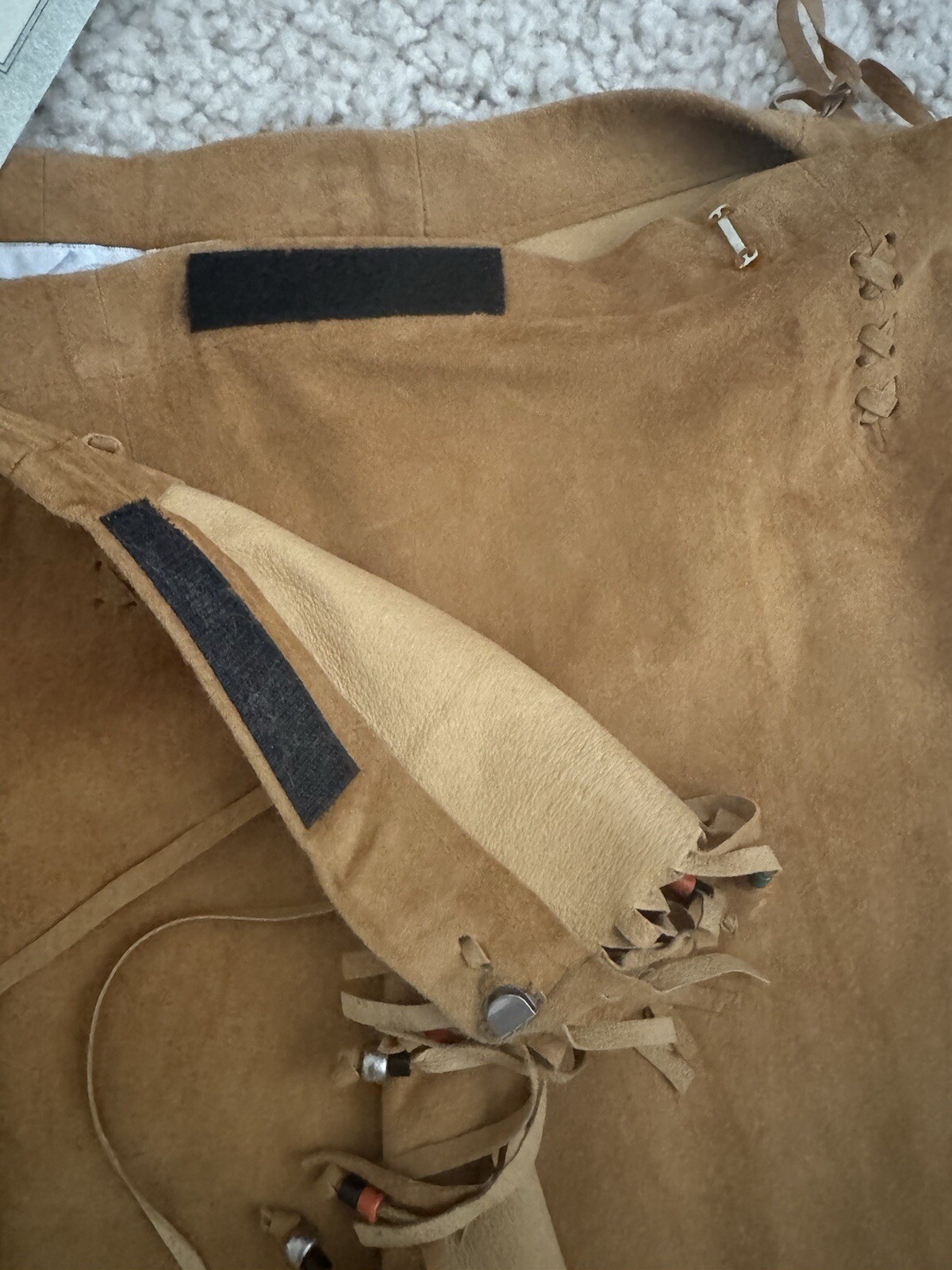 VINTAGE PIA RUCCI LILLIE RUBIN TAN SUEDE LEATHER BEADED FRINGE SKIRT NWT SIZE 14
