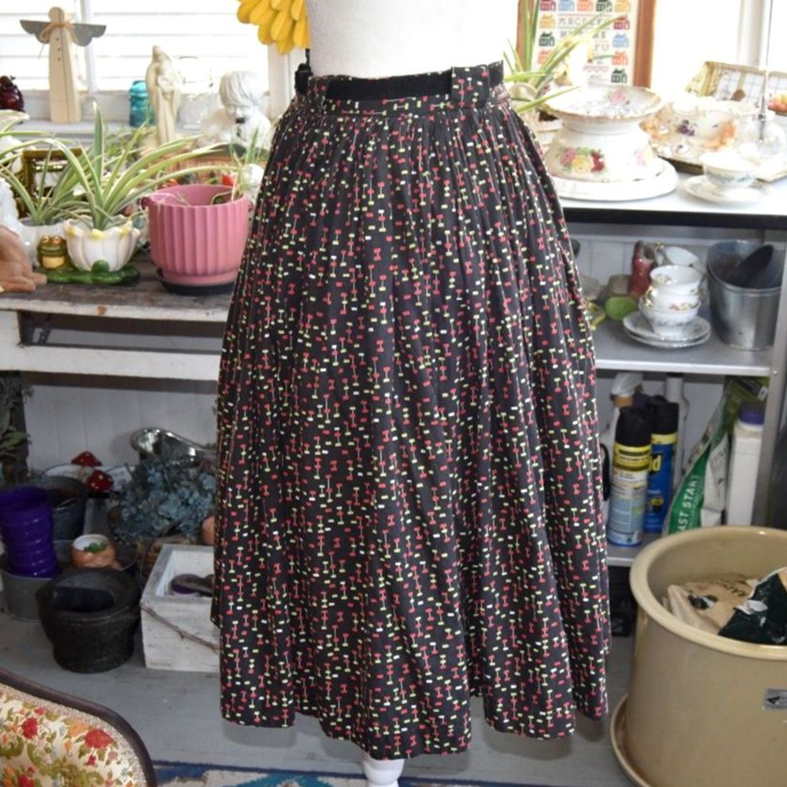 Vintage 1950s Atomic Print Full Skirt 26 Waist Novelty Cotton Rockabilly XS