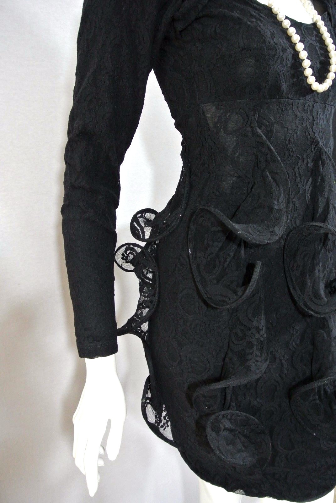 Black Lace Mini Cocktail Dress wires Unusual XS-S- Party Fitted Sexy