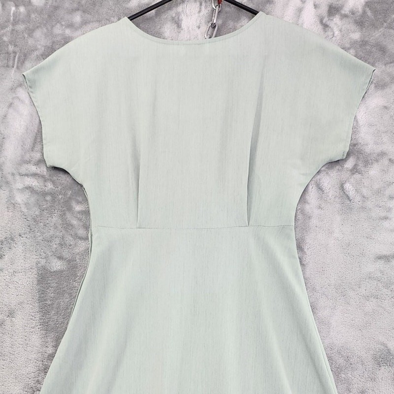 Vintage 90s CDC Dress Womens 4 Green Pleated Short Sleeve Empire Waist Midi Zip