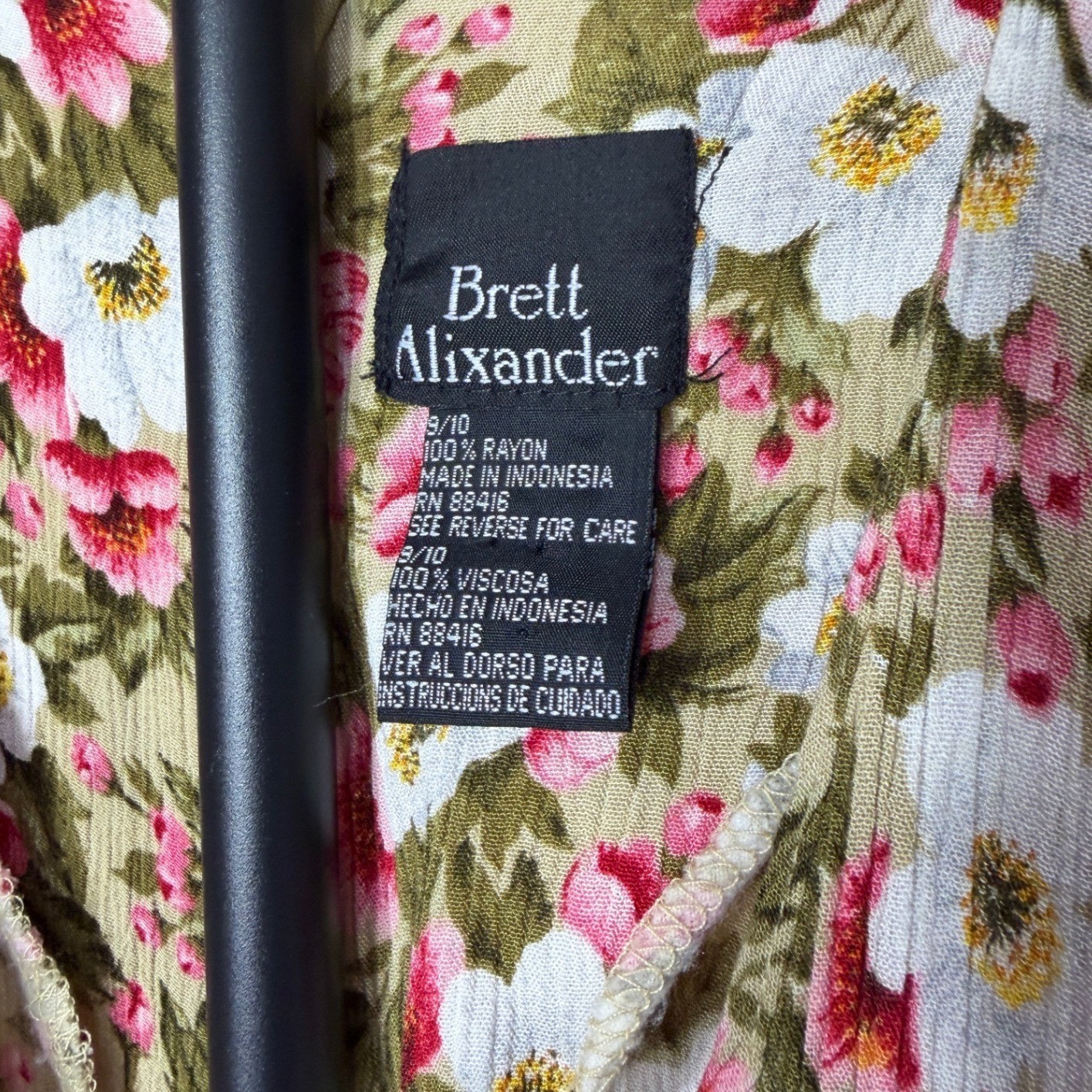 Brett Alixander Vintage Floral Layered Maxi Dress Olive Green Pink Rayon 9/10