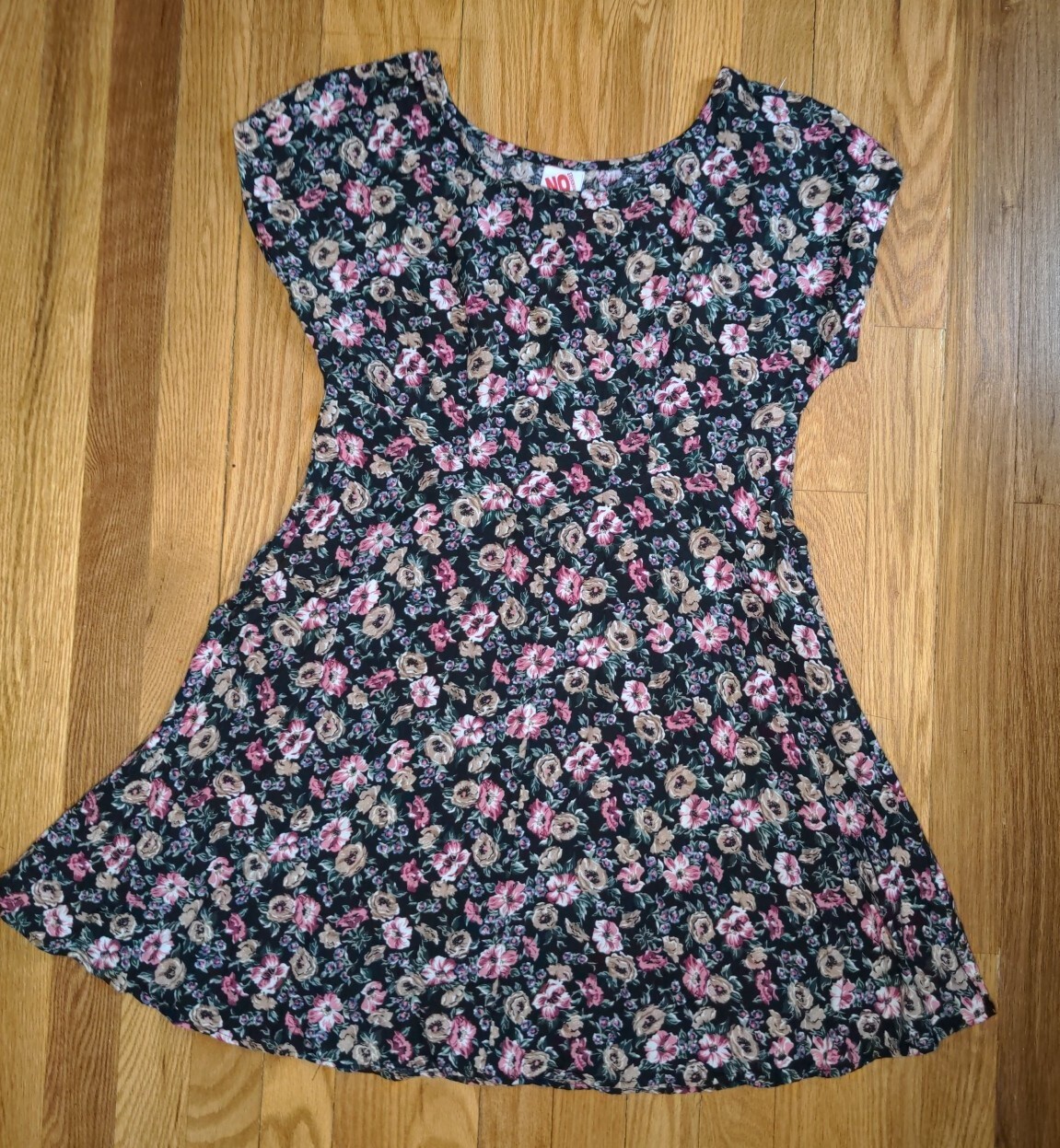 Vintage 1990s No Boundaries Walmart Flower Print Stretchy Dress Size Small
