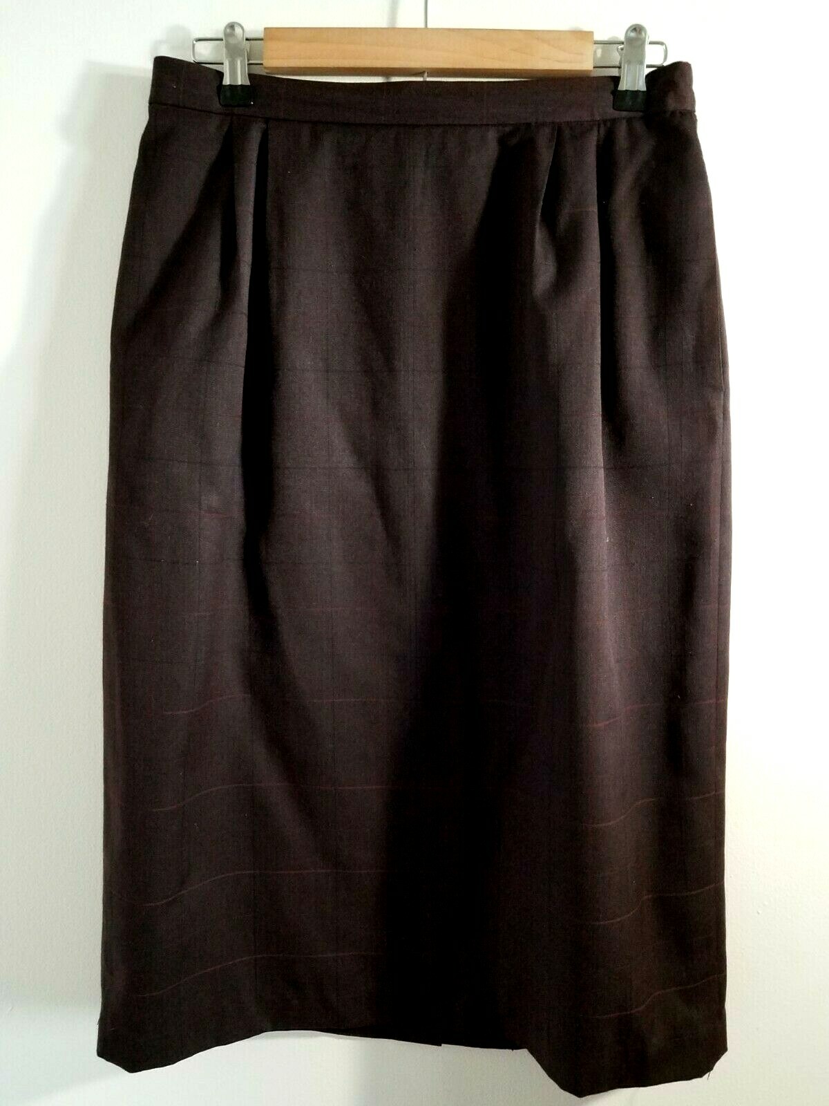 Vintage EH Woods Skirt Women’s Size 14 Straight Midi Lined Brown Black Check