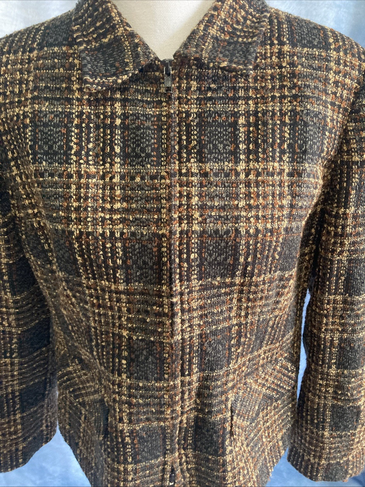 VTG Sag Harbor Women’s 14 Petite Brown Plaid 90s Career Blazer Jacket F12072 14P