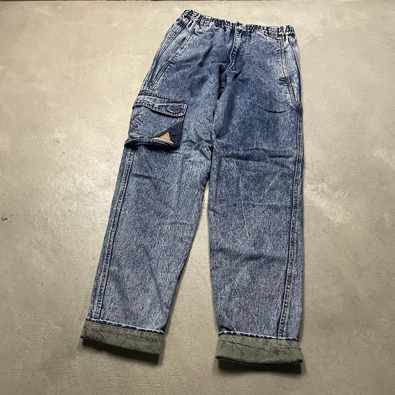 Vintage 80s Gitano Cargo Jeans Acid Wash Straight Size 16 Actual 26×28 High Rise