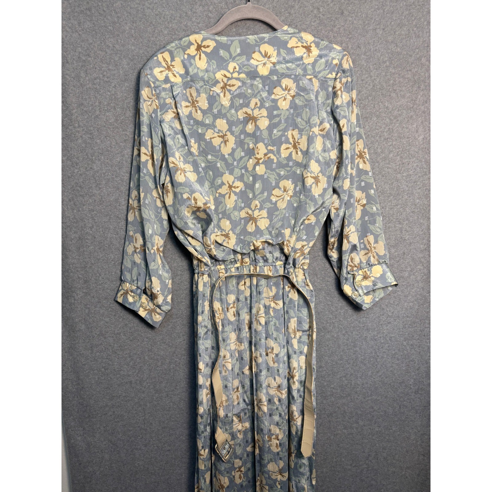 Vintage Damon Dress Floral Midi Blue Cottagecore Belted Prairie Romantic USA