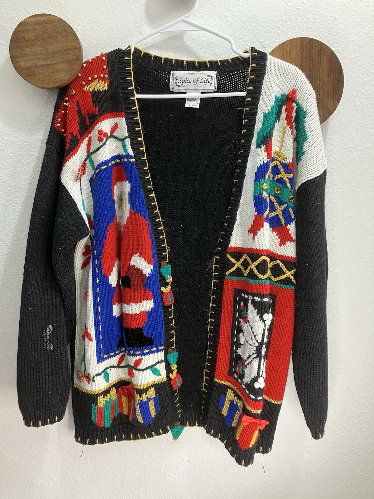 Vintage 1980s Spice of Life Ugly Christmas Holiday Sweater Cardigan Size Large