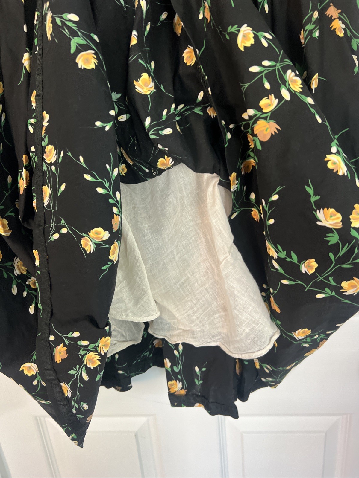 Vtg 40/50s Dark Floral Cotton Day Dress W Prong Set Rhinestones Side Zip XL