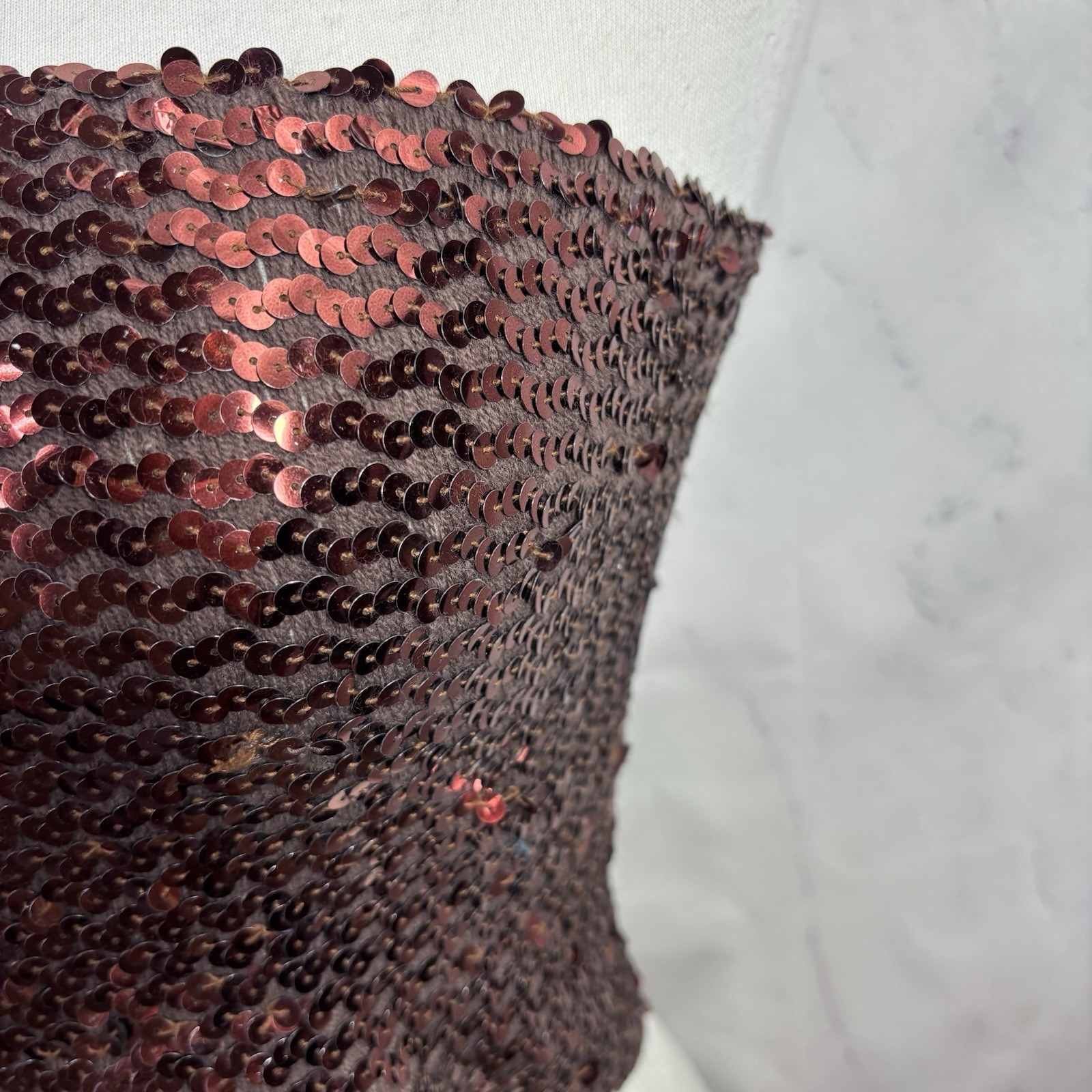 Vintage 1980s 90s Copper Brown Disco Sequin Tube Top Crop Top sz S USA Retro