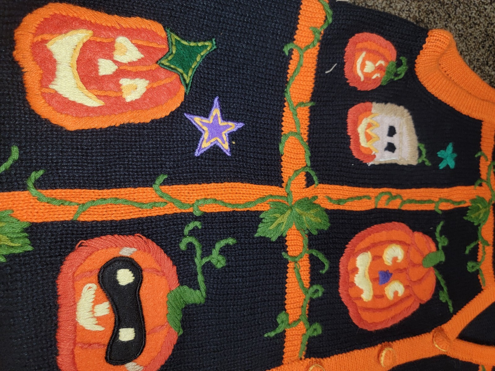 CAROLINA COLOURS FALL PUMPKIN HALLOWEEN VEST SZ L ORANGE BLACK