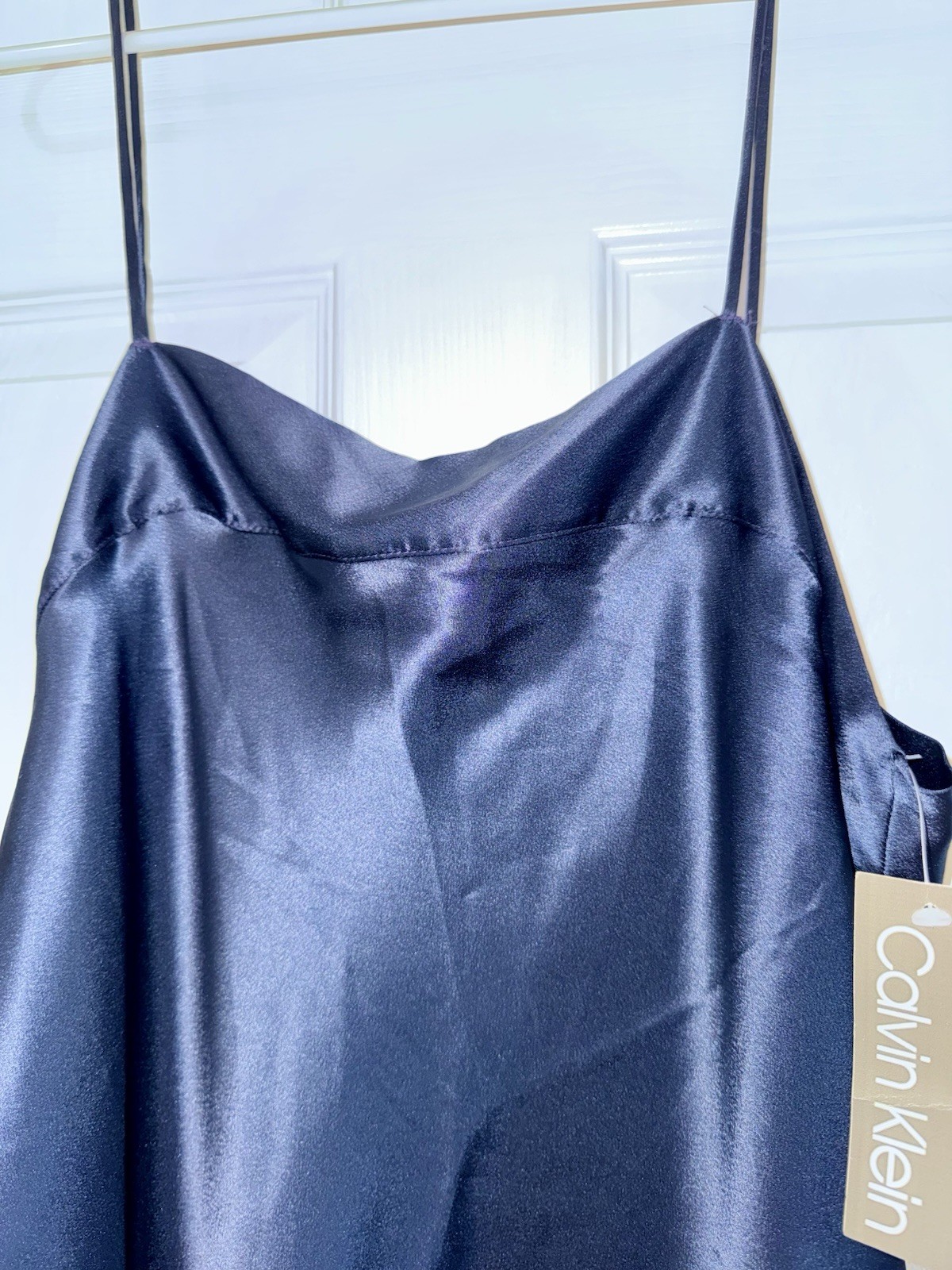 VTG 1989 Calvin Klein Satin Peignoir Set NWT Navy Robe/Nightgown OS/L Deadstock