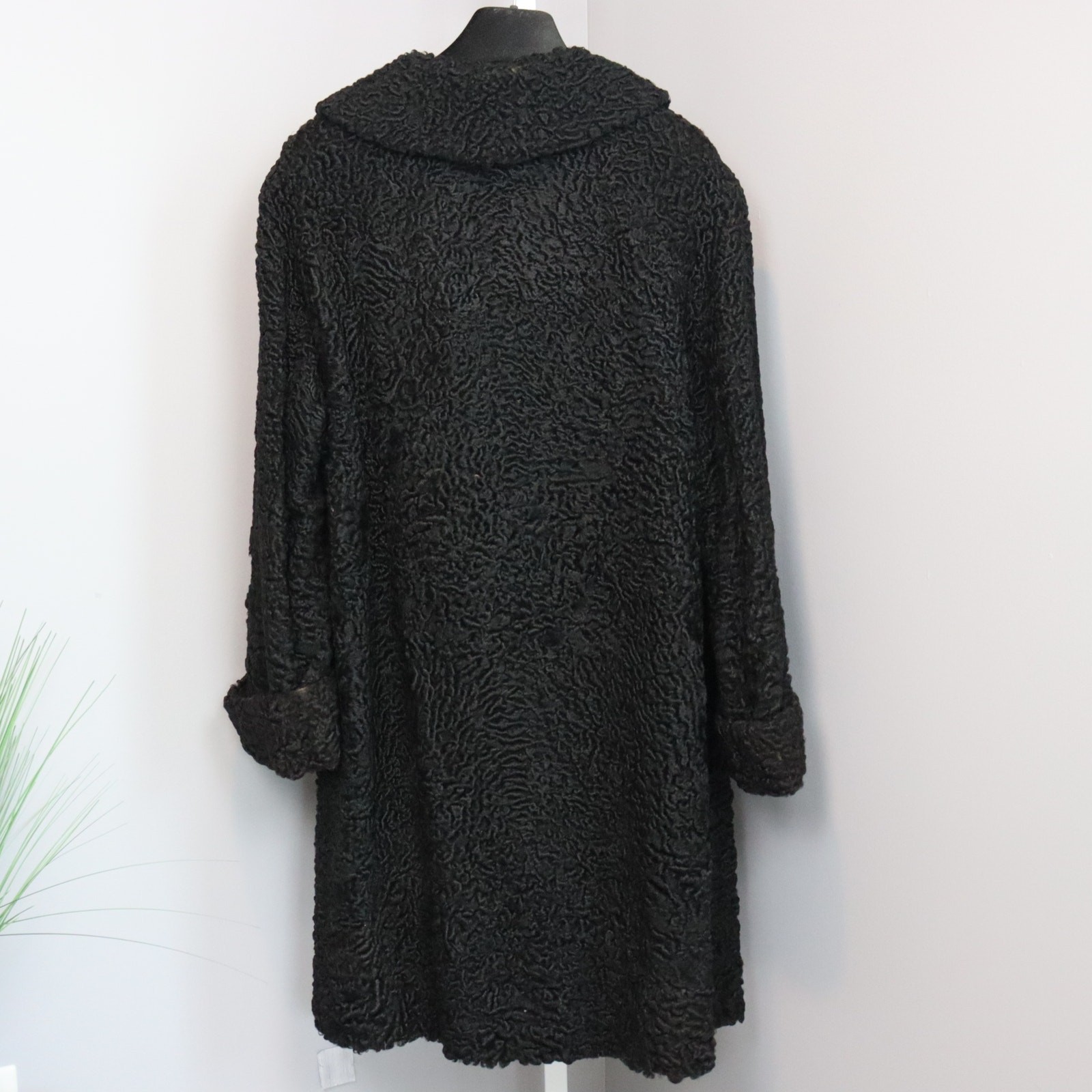 Vintage Jordan Marsh Persian Lamb Fur Coat Black Curly Wool Swing Jacket No Size