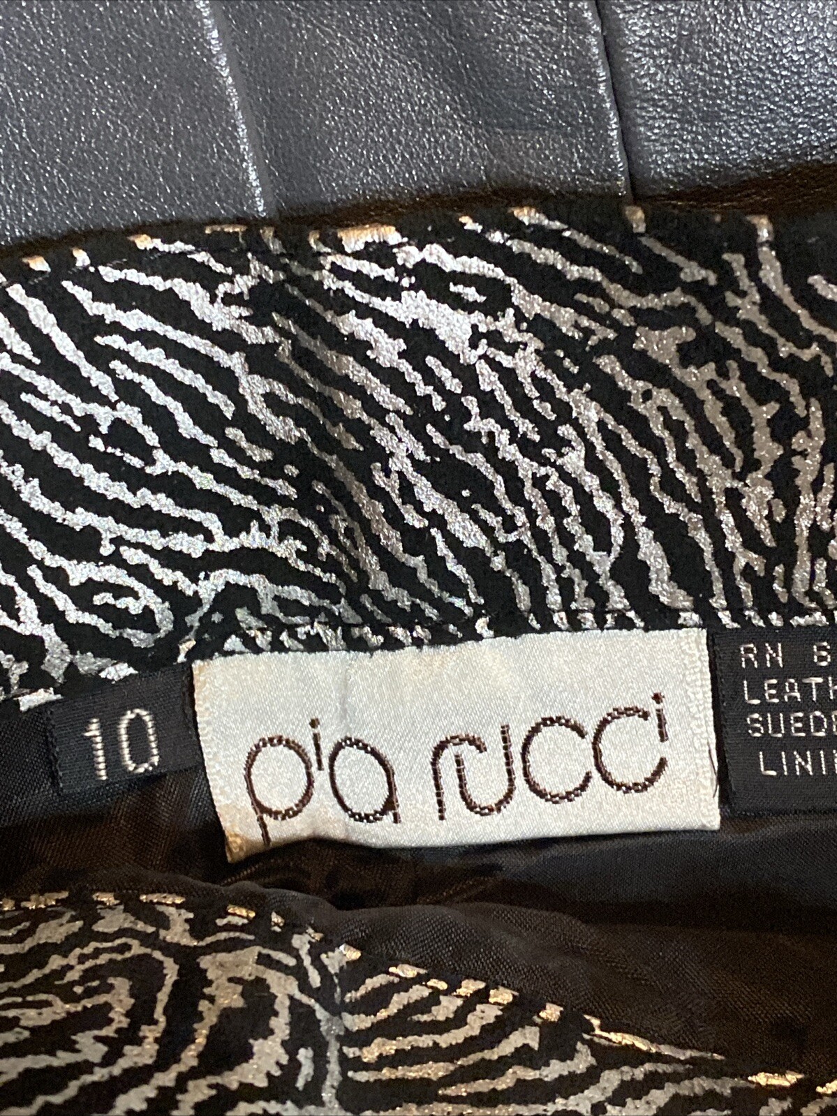 Pia Rucci Leather Skirt Size 10 Small Zebra Pattern Nylon Lining