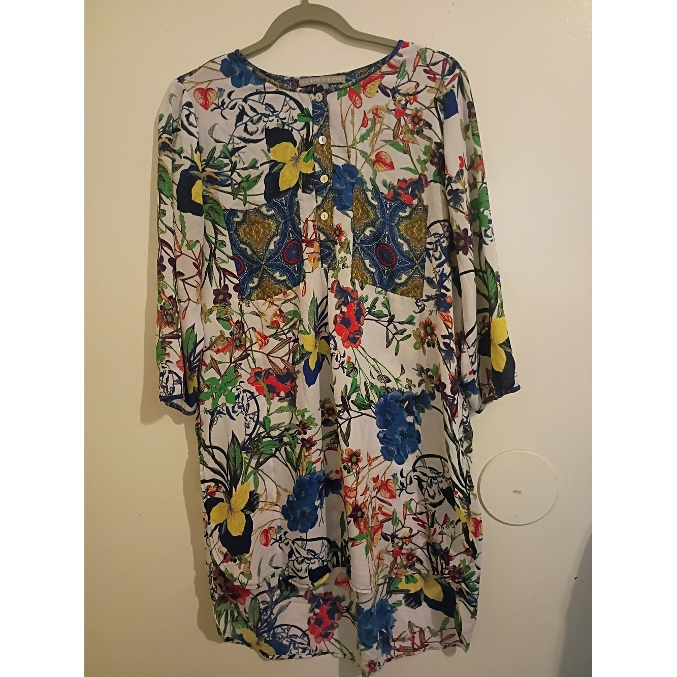 Valerie Stevens Women’s Multicolor Floral High-low Button-Front Tunic Sz L NWT