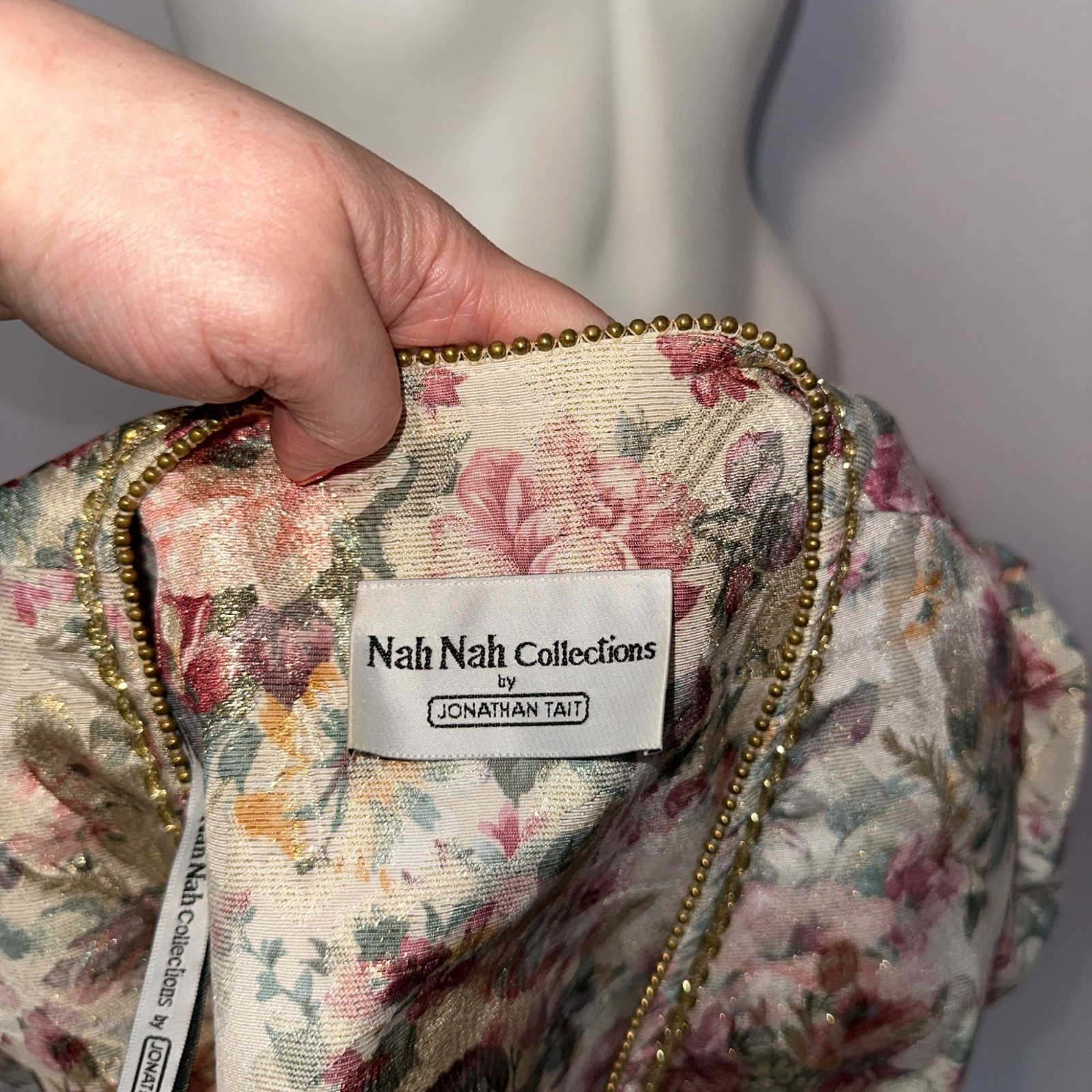 Vintage 1980s Nah Nah Floral Blazer 6 Gold Metallic Brocade Peplum Evening Jacke