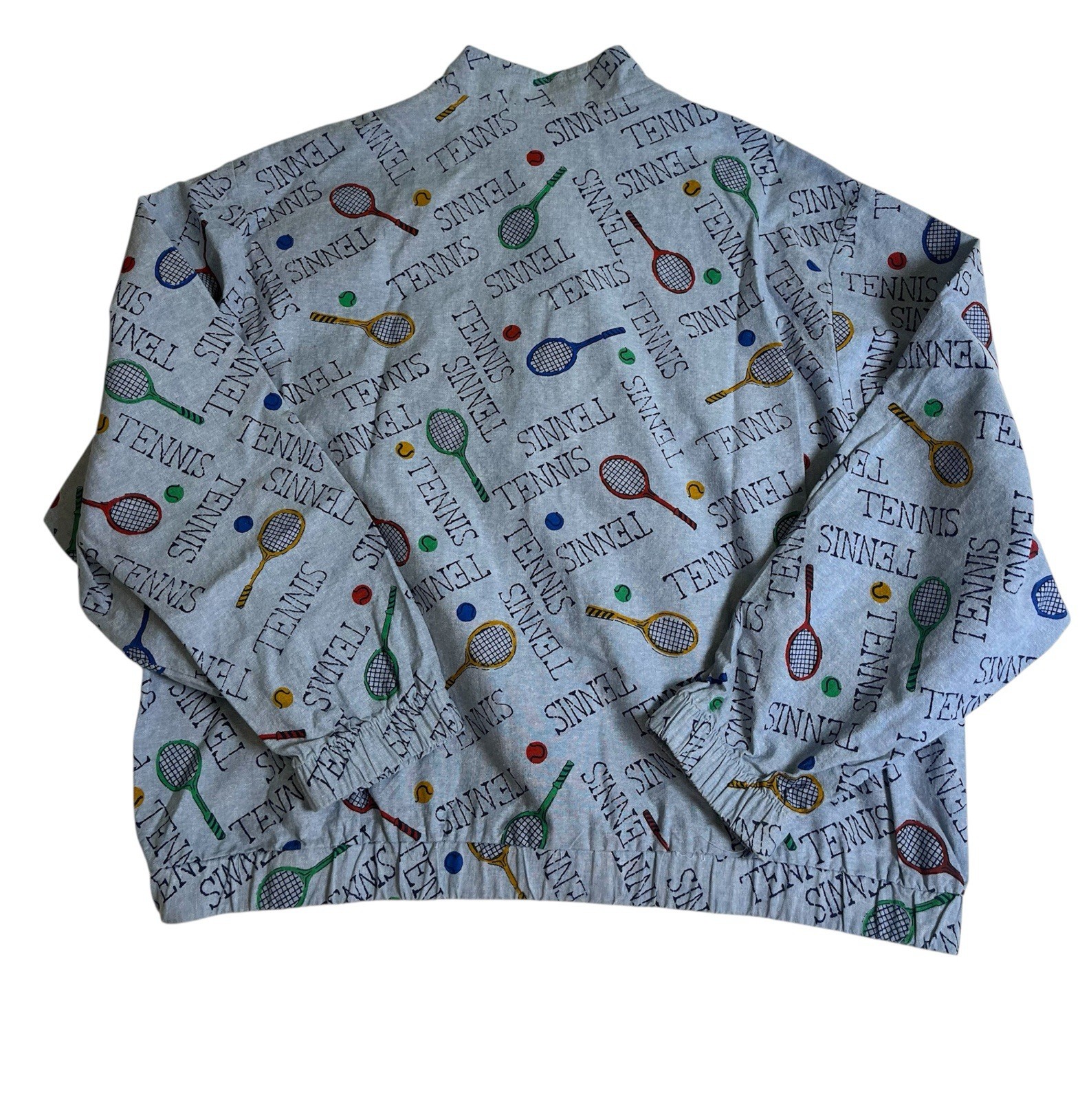 Vtg Womens Bon Worth Full zip Tennis All Over Print Jacket Preppy Granny Core L