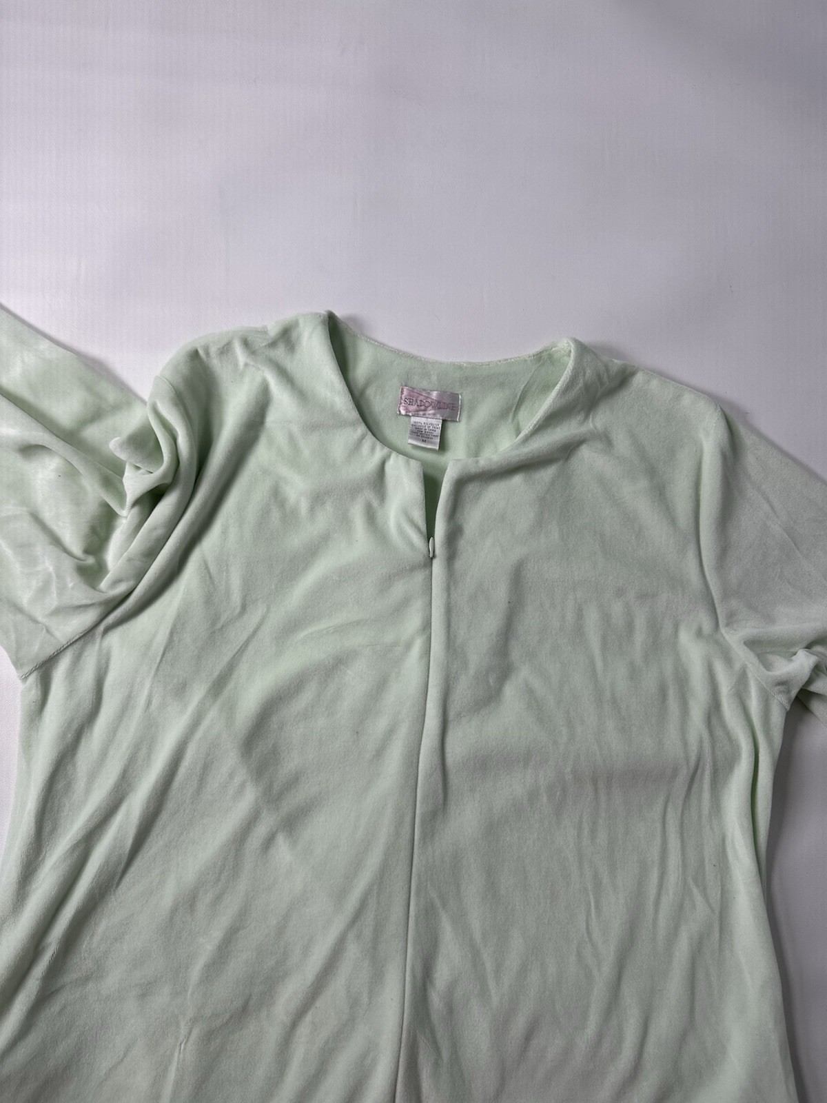 Vintage Shadowline Robe Velour Roses Mint Green Size M Zip-Up Housecoat