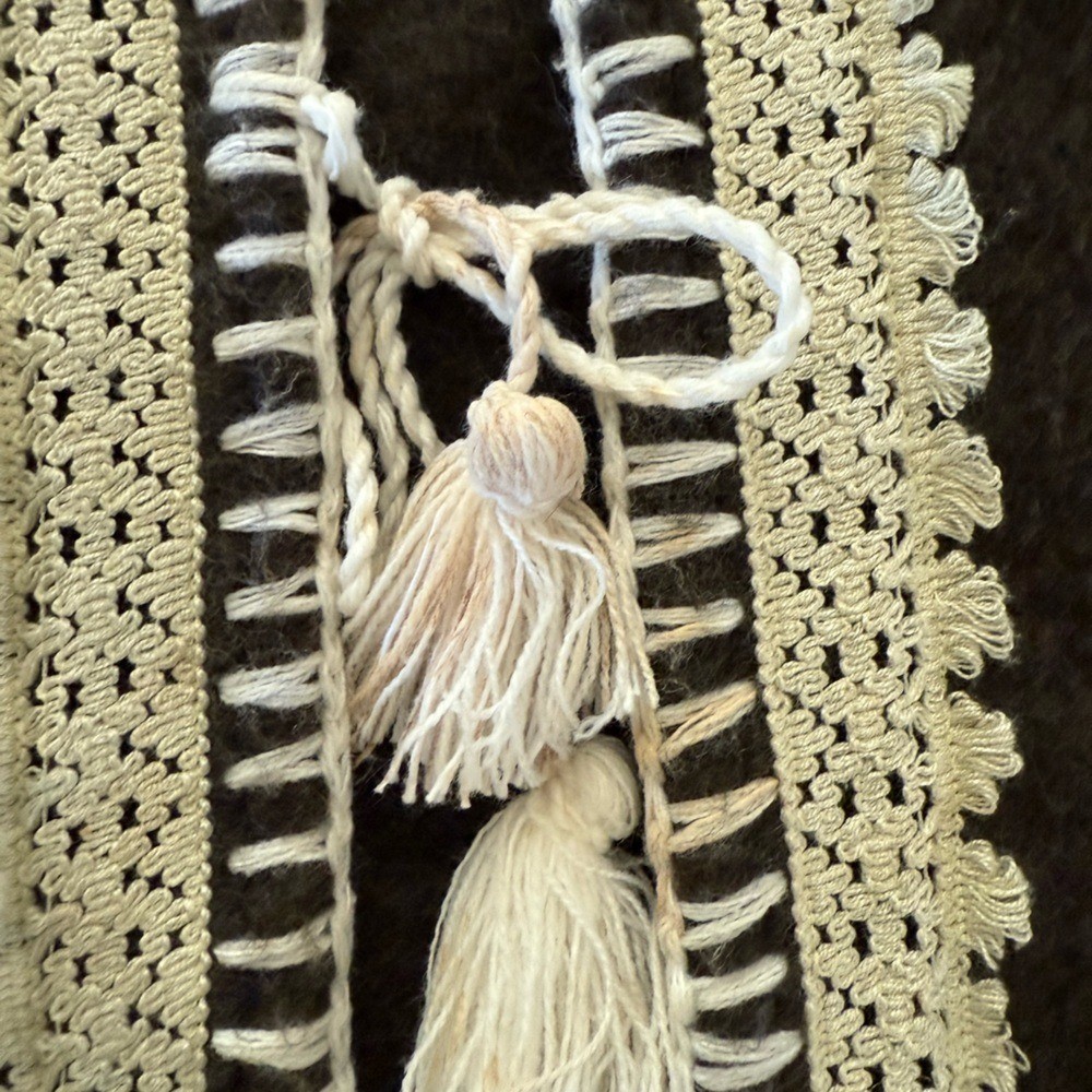 Vintage Handmade Peruvian Wool Alpaca Blanket Coat Oversized Tassels Hooded Gray