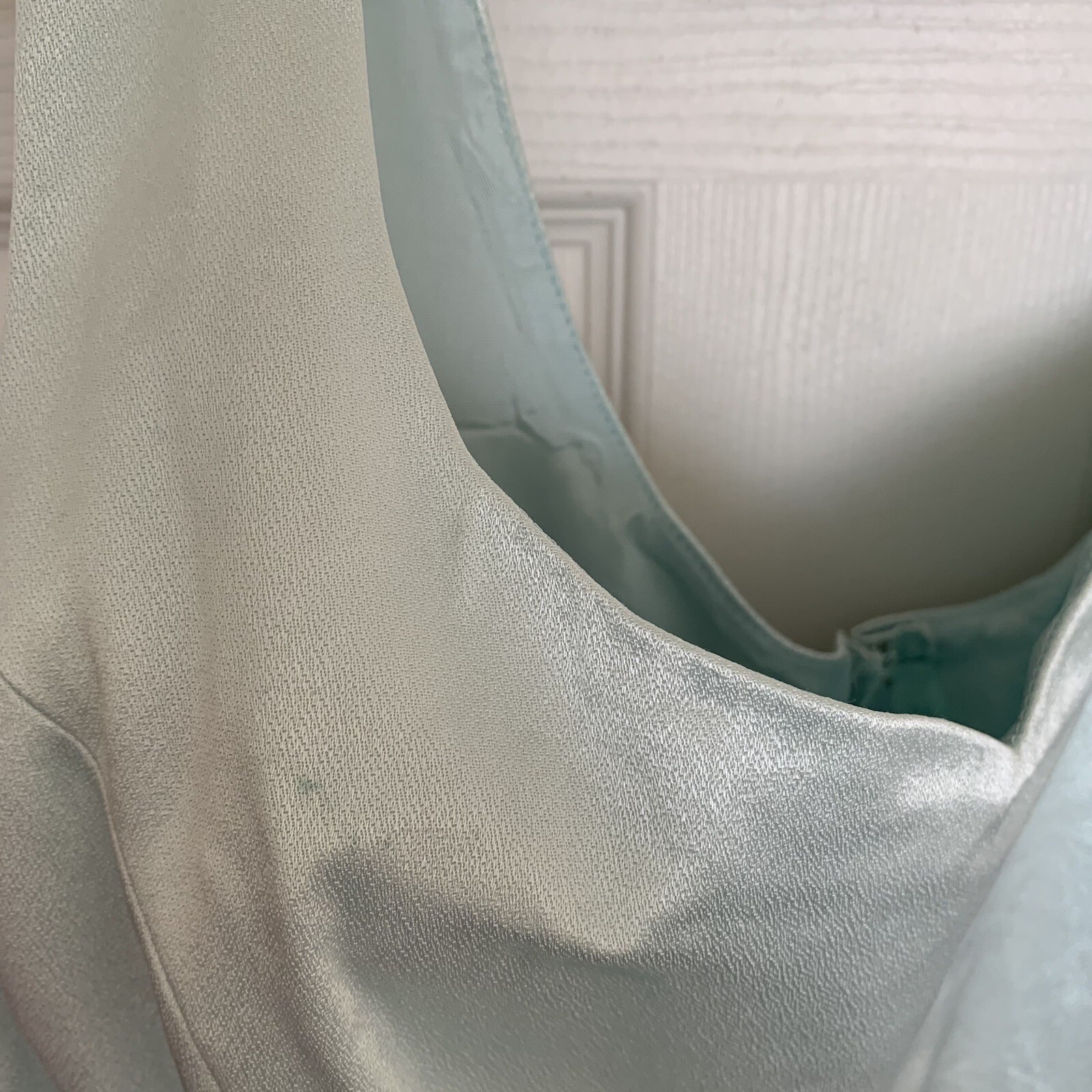 Vintage Dress ILGWU Medium Mint Green Full Length Sleeveless Gown With Slit