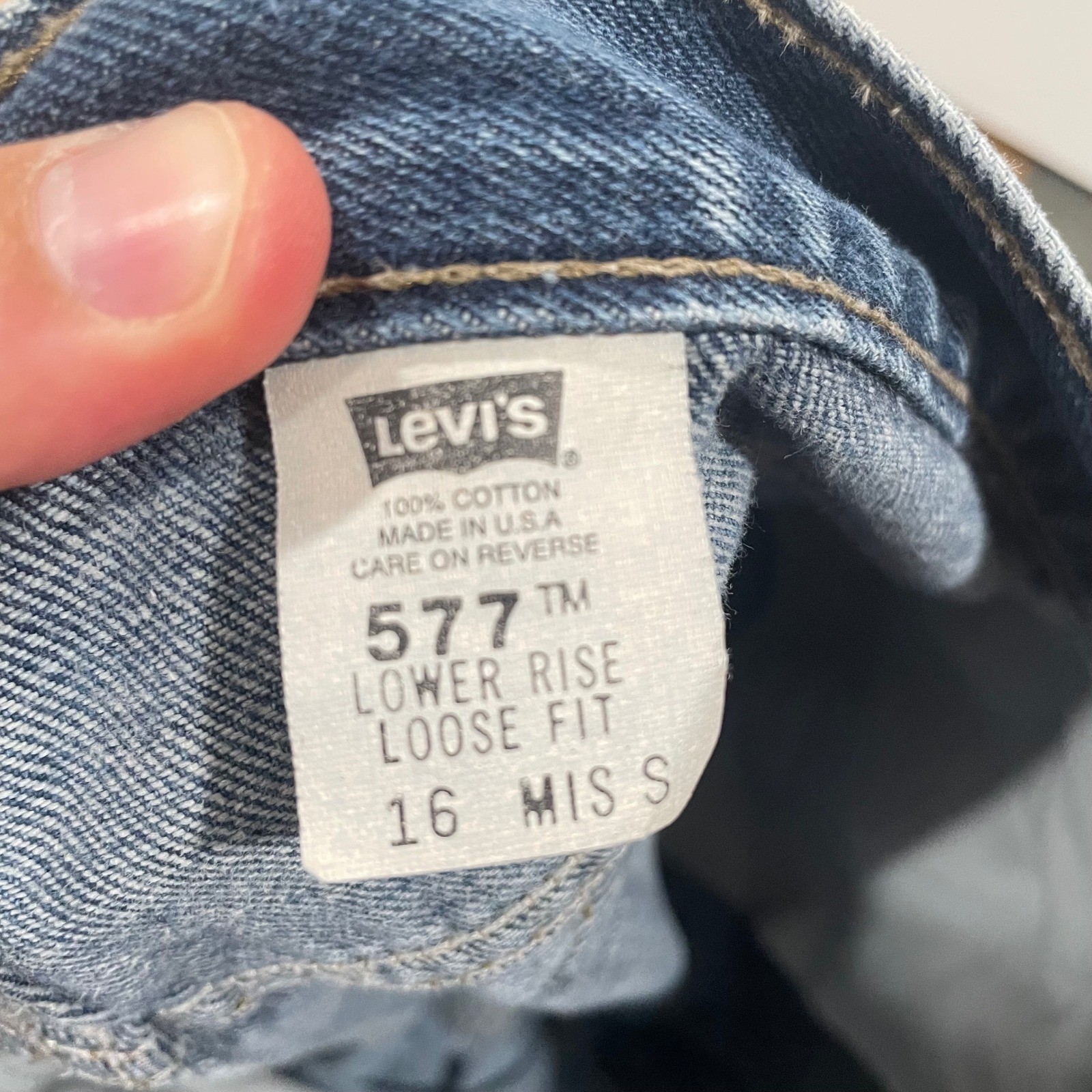 Vintage Levis 577 Lower Rise Loose Fit Jeans Blue Made in USA 16 MIS S 34×28