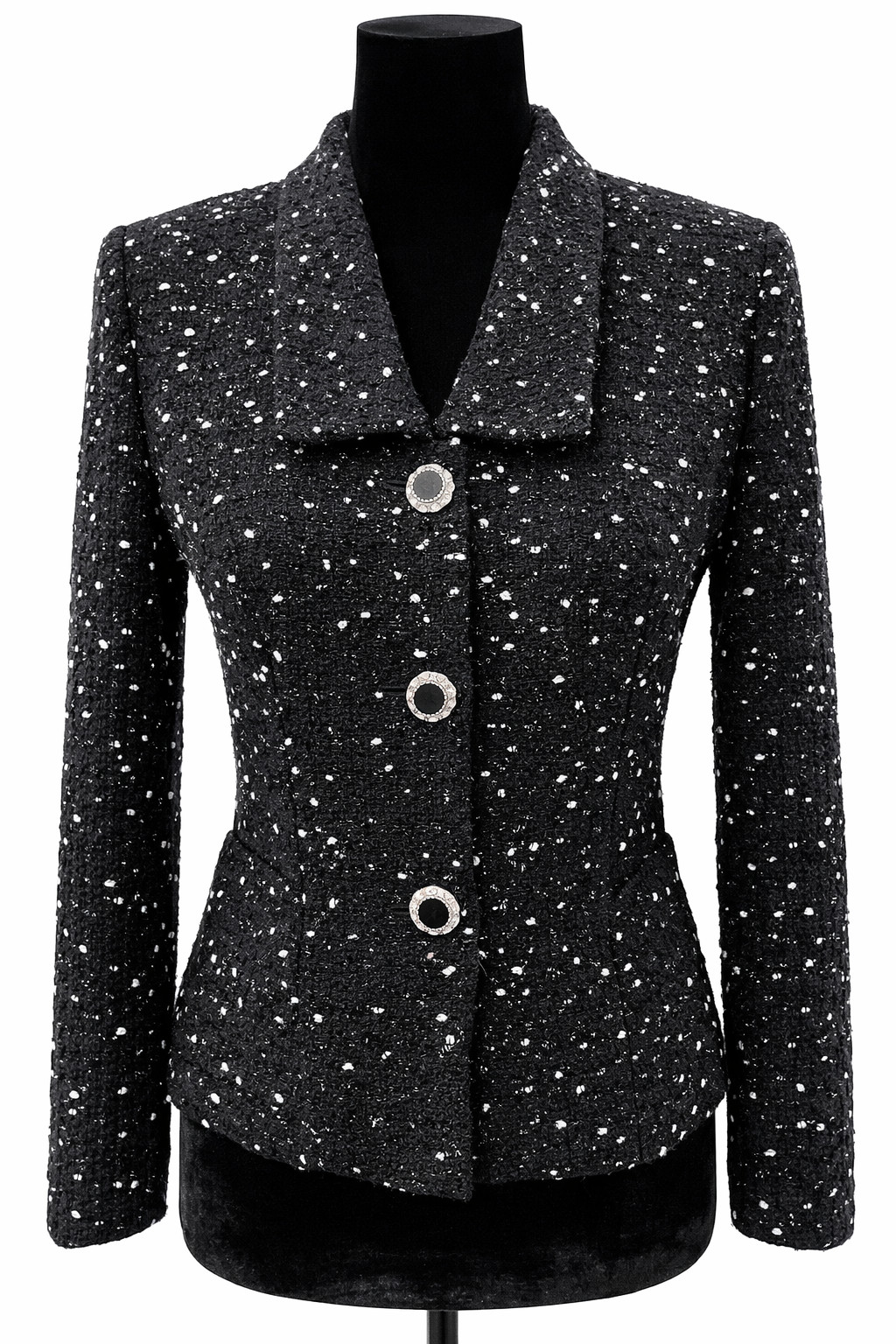 Vintage Cache Alberto Makali Womens Jacket Sz 2 Black Metallic Tweed Wool Blend
